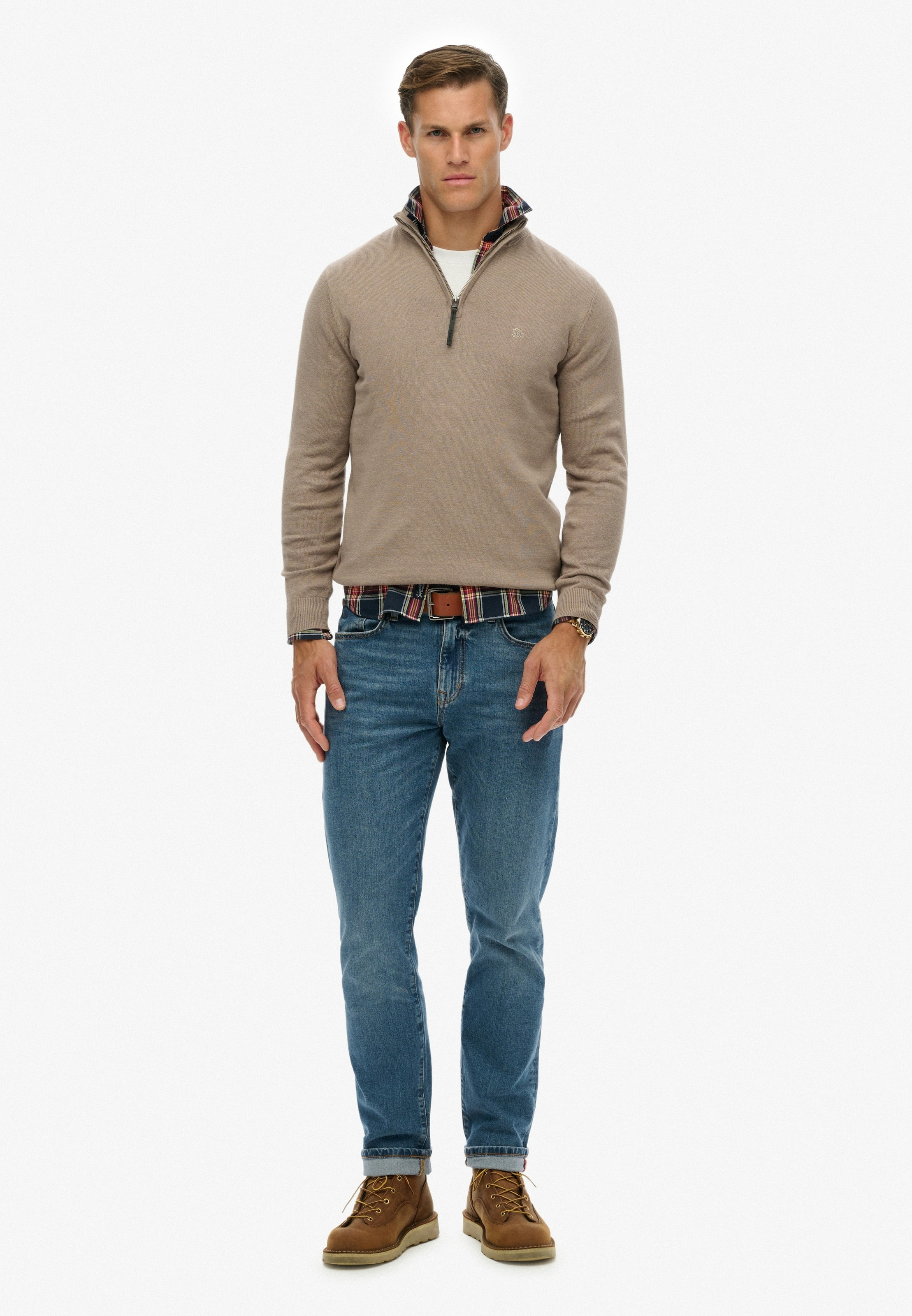 Superdry Troyer »ESSENTIALS COTTON HALF ZIP« aus Baumwolle, Slim Fit, hochschliessender Kragen mit Reissverschluss