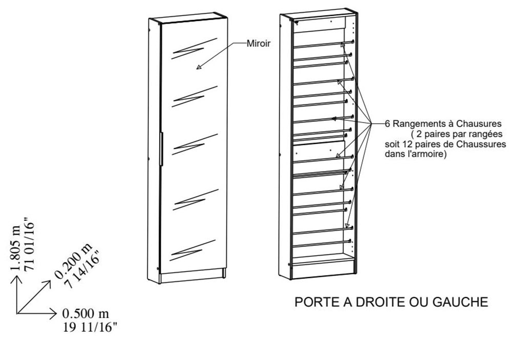 Demeyere GROUP Armoire à chaussures »Zapatero« 1 cuis tlg. ARMOIRE À CHAUSSURES 1 PORTE/1 MIROIR