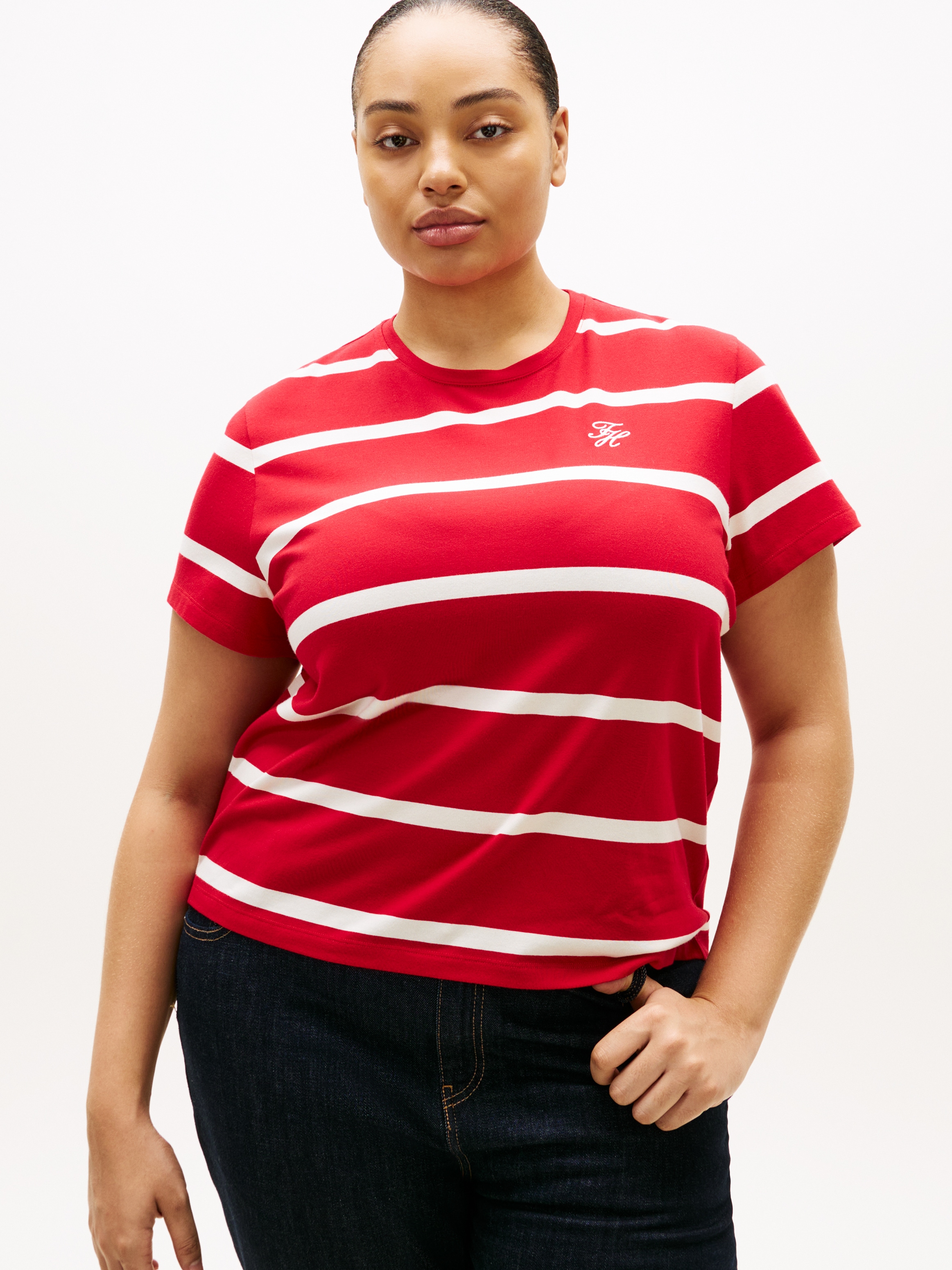 Tommy Hilfiger Curve Kurzarmshirt »CRV TH SCRIPT REG C-NK SS TEE« in grossen Grössen