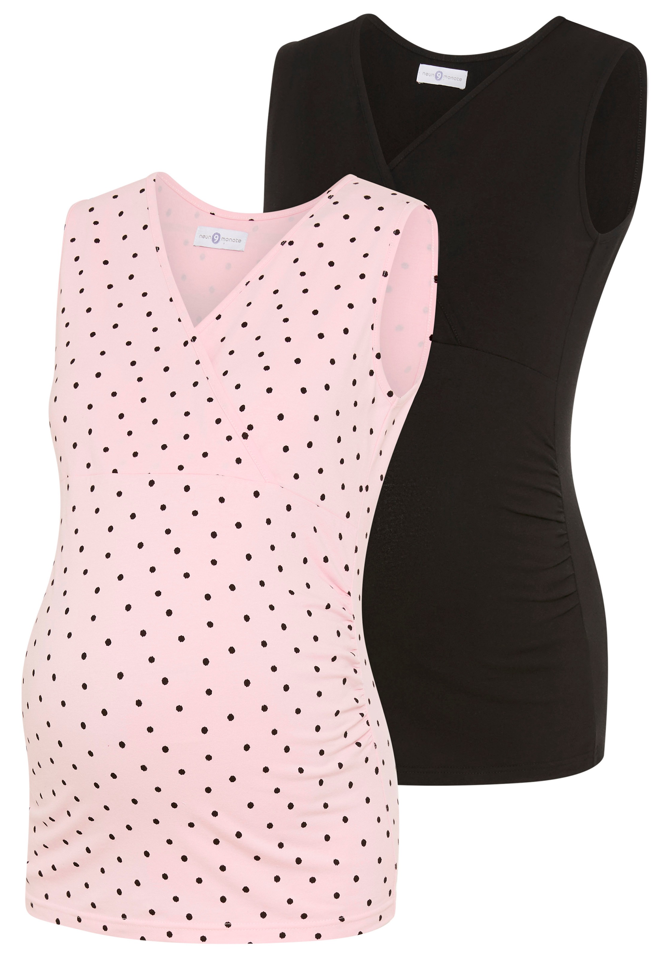 Neun Monate T-shirt de grossesse »2er Pack Umstands-Tops« Packung, 2, 2 pièces eng anliegende Passform, tiefer V-Ausschnitt mit Wickeloptik