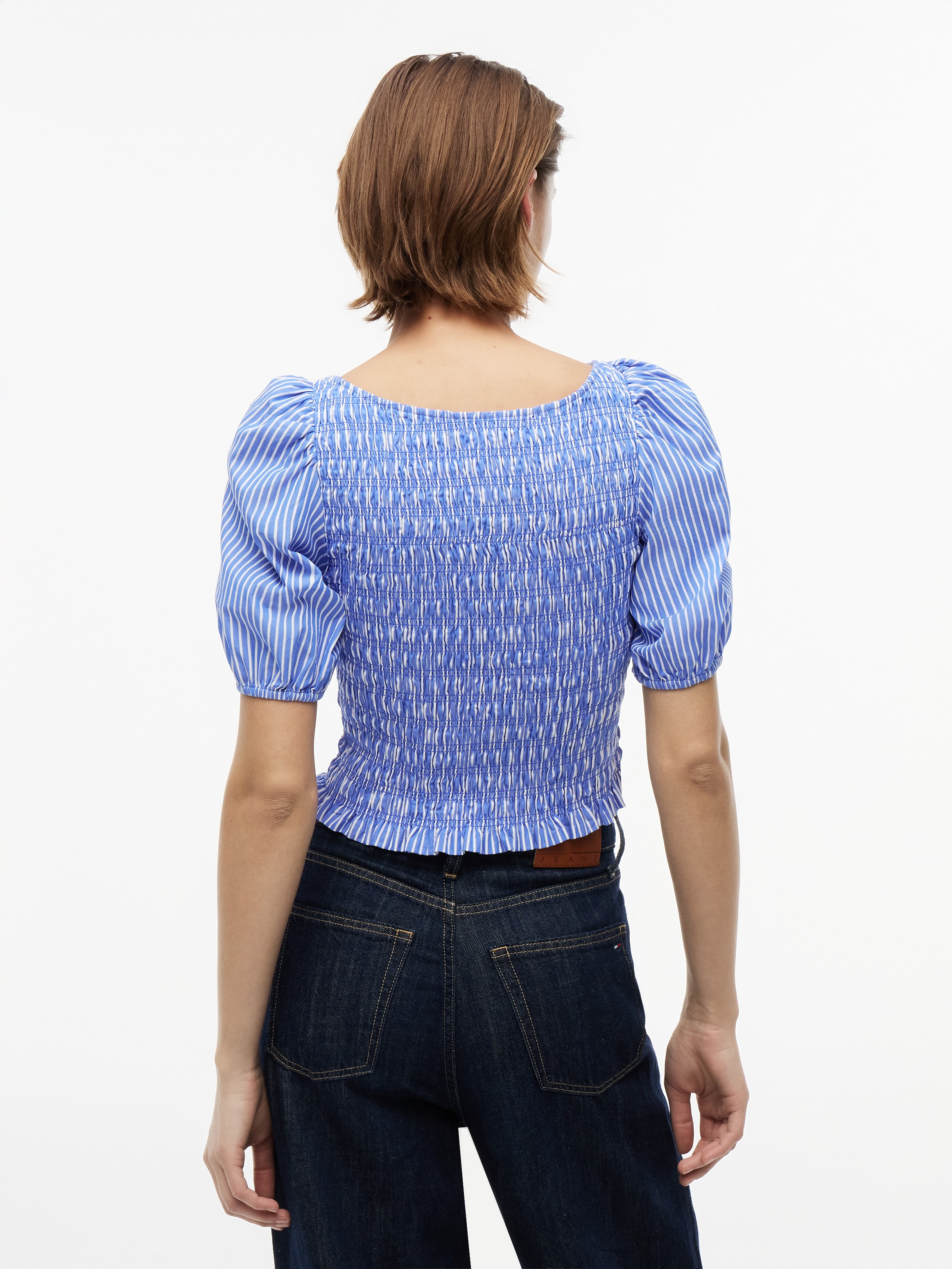 Tommy Jeans Kurzarmbluse »TJW SMOCKED SS BLOUSE« Baumwolle, Puffärmel