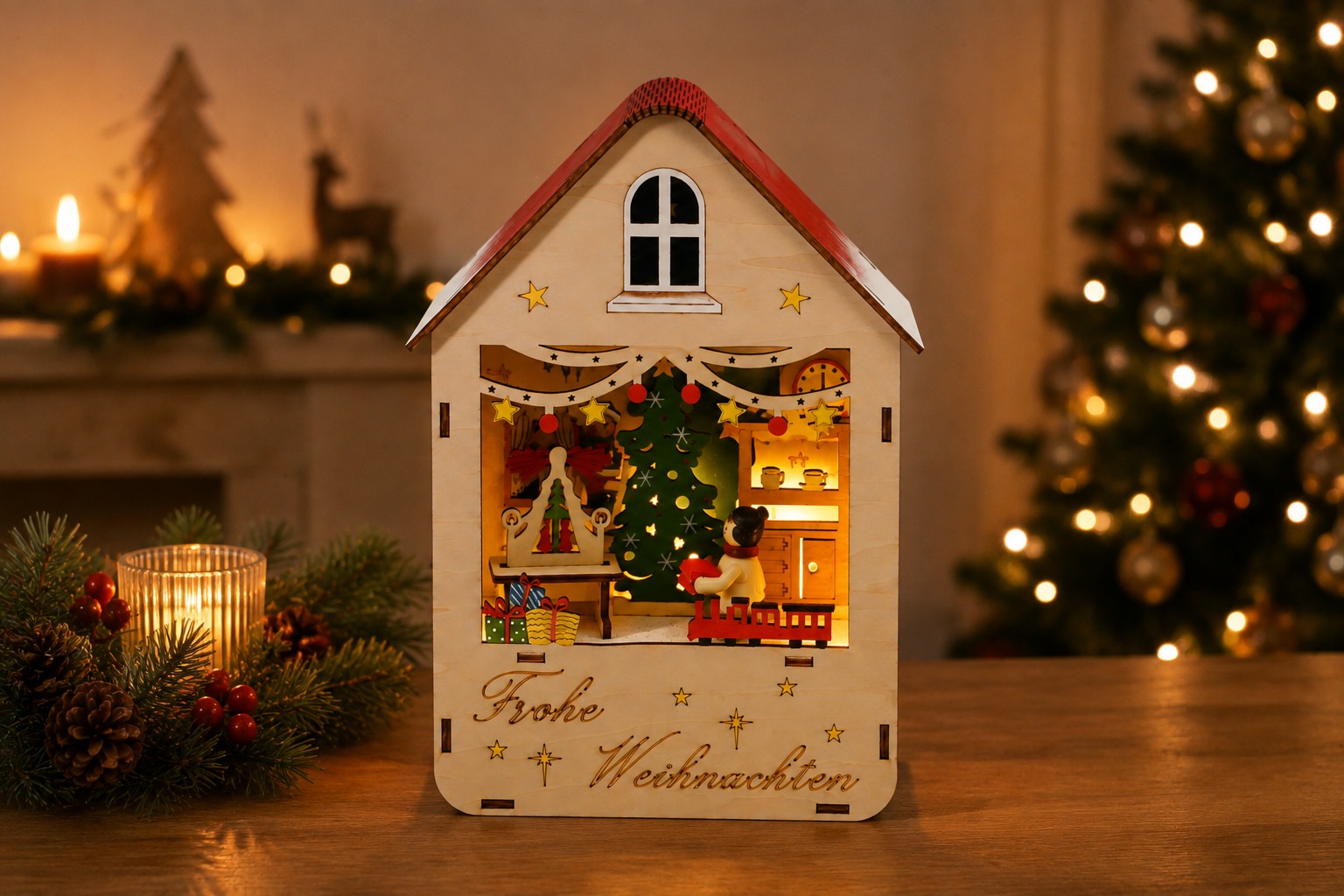 GOODproduct Weihnachtsszene »Fensterdeko mit weihnachtlichem Motiv« automatisches Ausschalten der LED-Lichter nach 6 Stunden