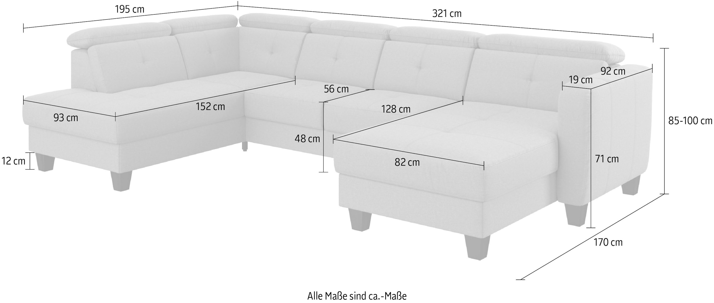 sit&more Wohnlandschaft »Belluci U-Form« Kopfteilverstellung und Federkern, wahlweise mit Bettfunktion