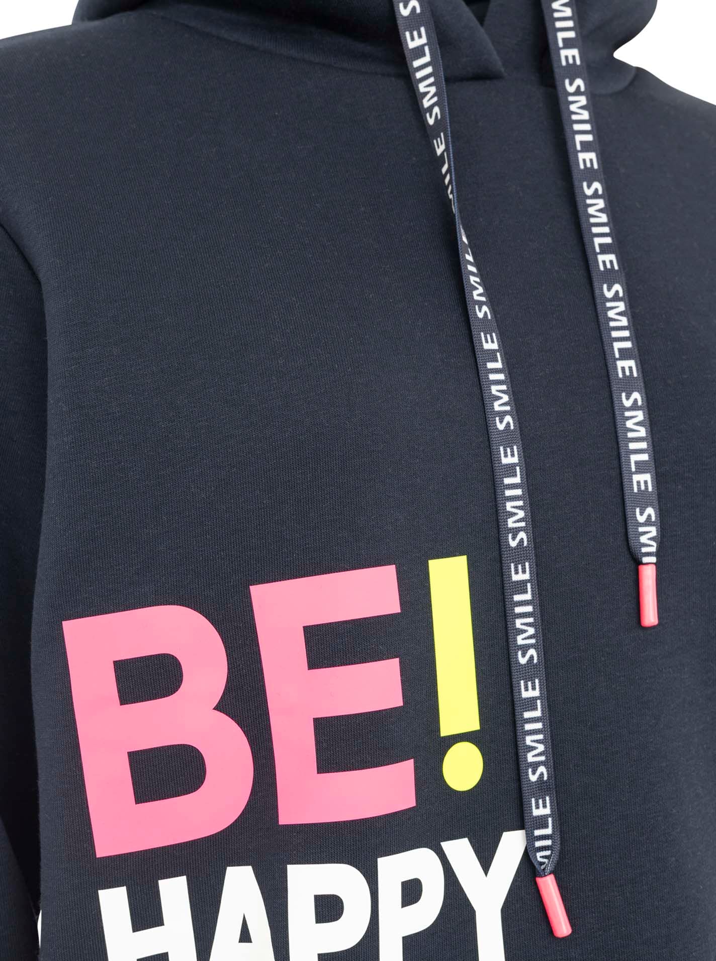 Zwillingsherz Hoodie »"Be Happy!"«, poignets rayés, impression sur la poitrine, capuche, poche kangourou
