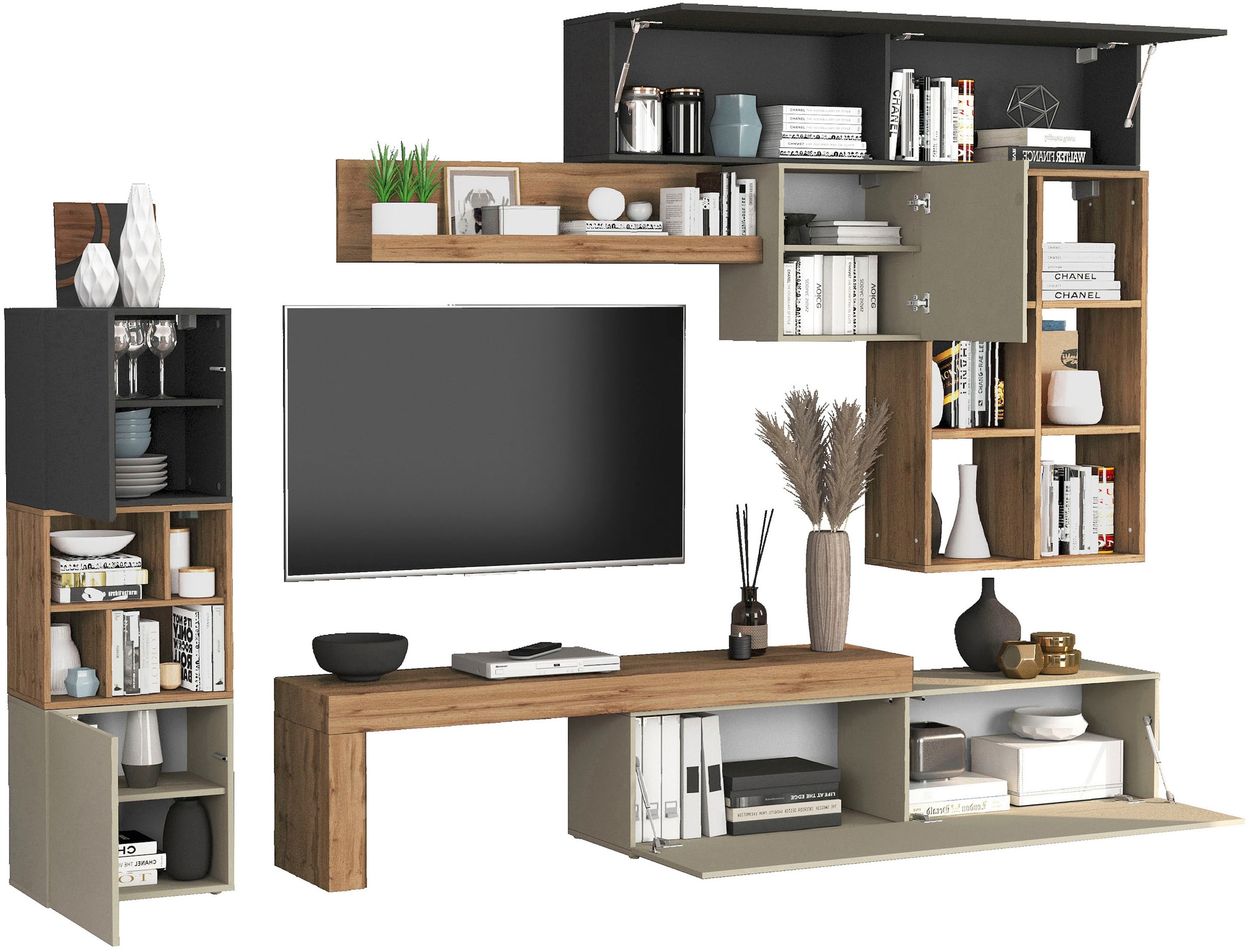 INOSIGN Wohnwand »Chronos Wohnwand, Medienwand, 8-er set« 8 Stk. tlg.