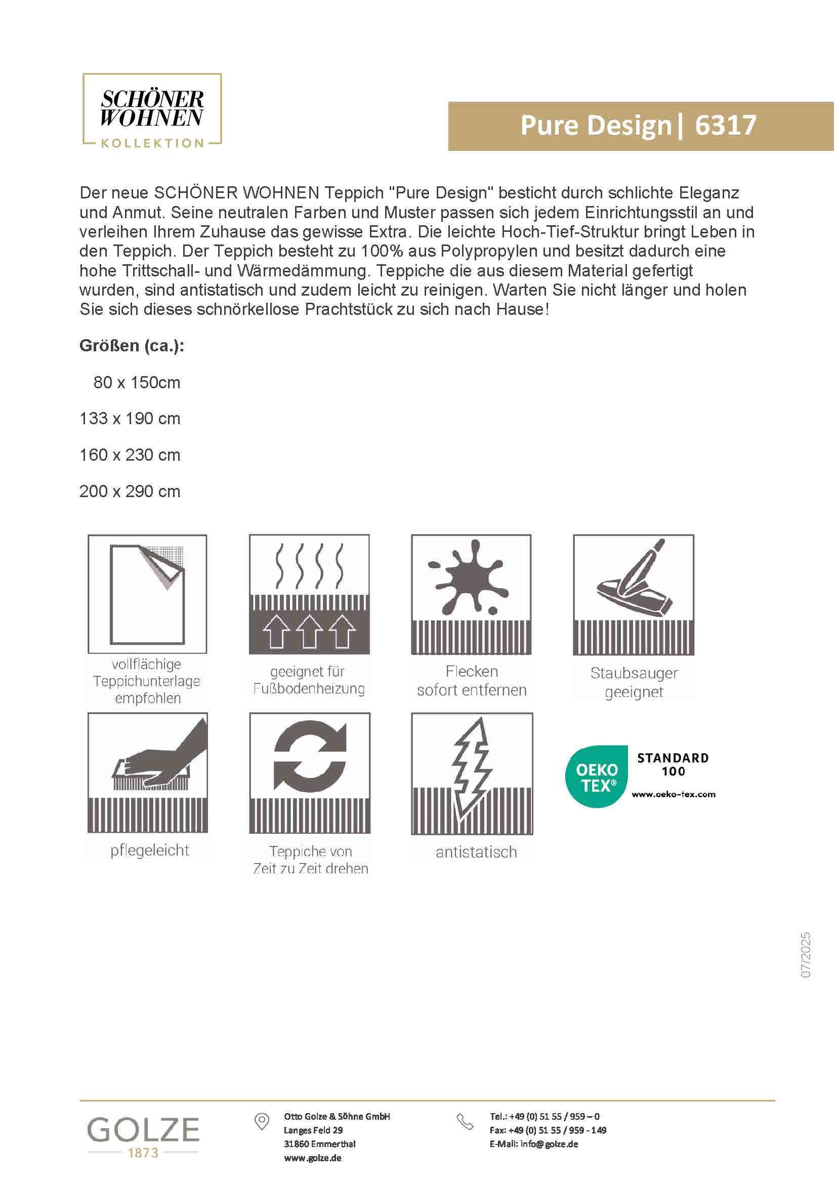 SCHÖNER WOHNEN-Kollektion Teppich »Pure 6317-241« rechteckig 22 mm Höhe Kurzflor, Hoch Tief Struktur, Wohnzimmer, Schöner Wohnen Kollektion