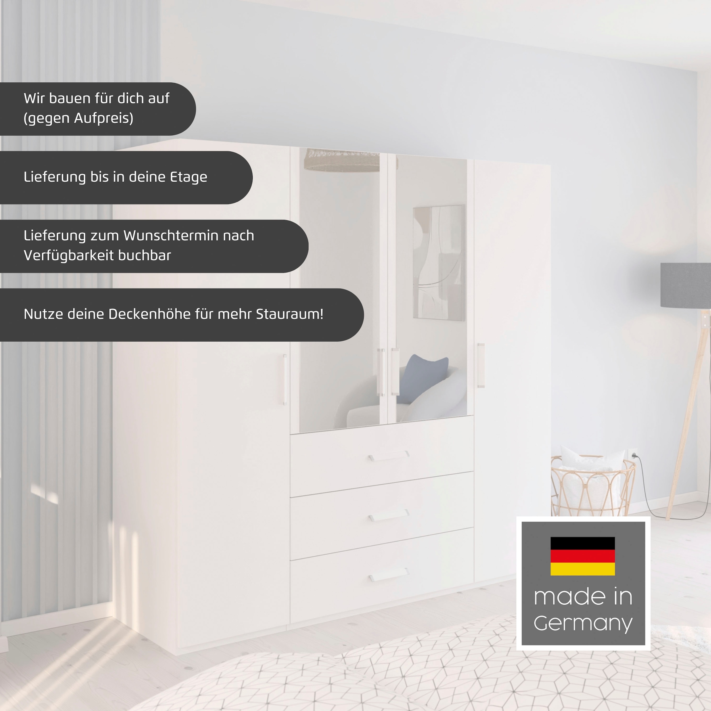 rauch Armoire à portes battantes »Kleiderschrank Schrank Garderobe Schlafzimmerschrank EVELYN« Disponible en 2 hauteurs 197 ou 210 cm, fonction SOFT-CLOSE incluse,  au style élégant, beaucoup de rangement 3 largeurs et 2 hauteurs MADE IN GERMANY