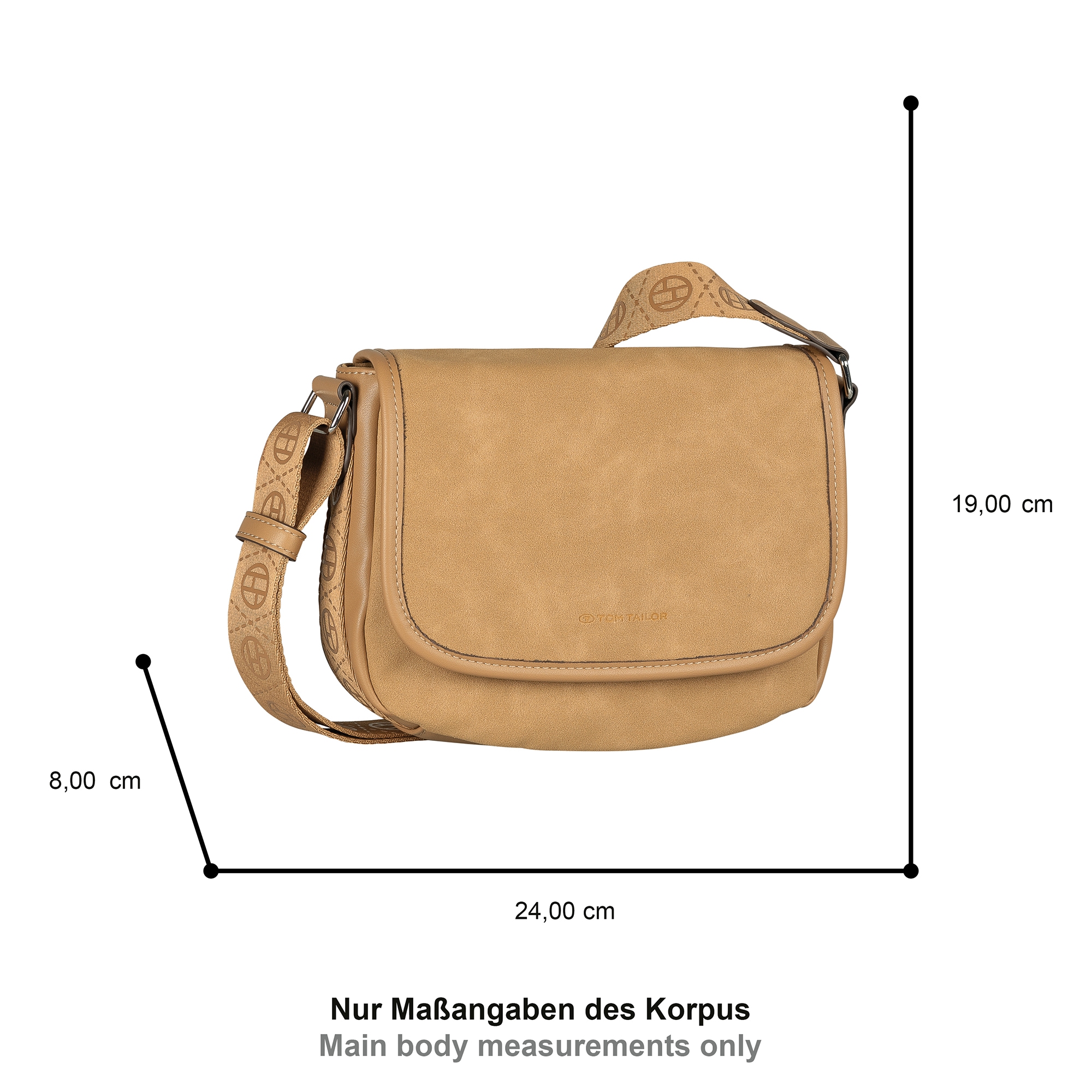 TOM TAILOR Satteltasche »Yara« feines Nubukimtat mit Glattlederimitat sowie Gewebeband mit Logodruck