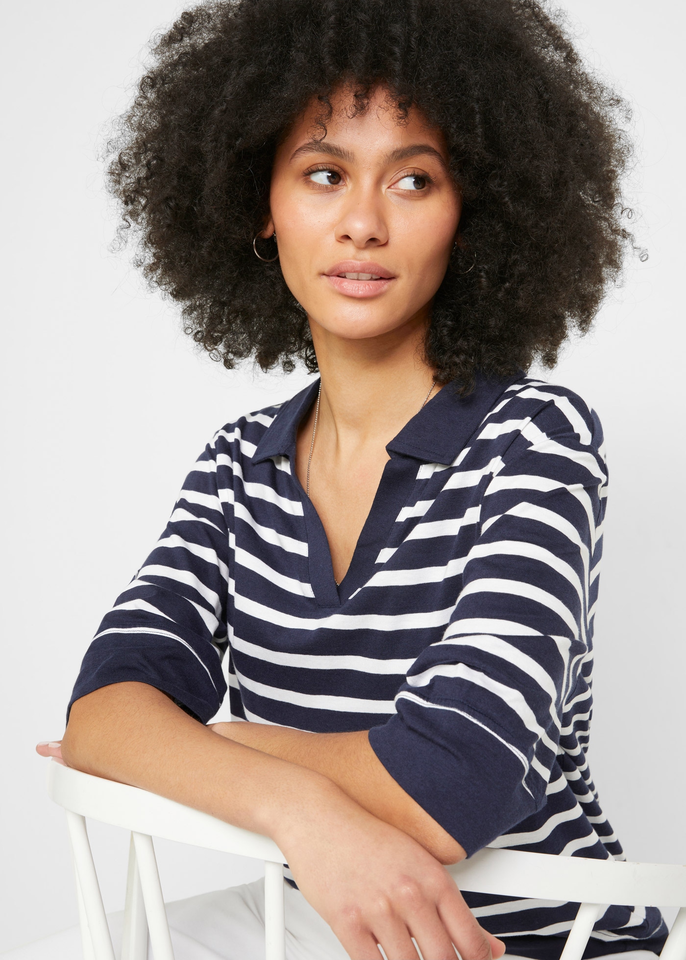 bonprix Polo 2 cuis Oversize Passform, mit Halbarm, gestreiftes Design