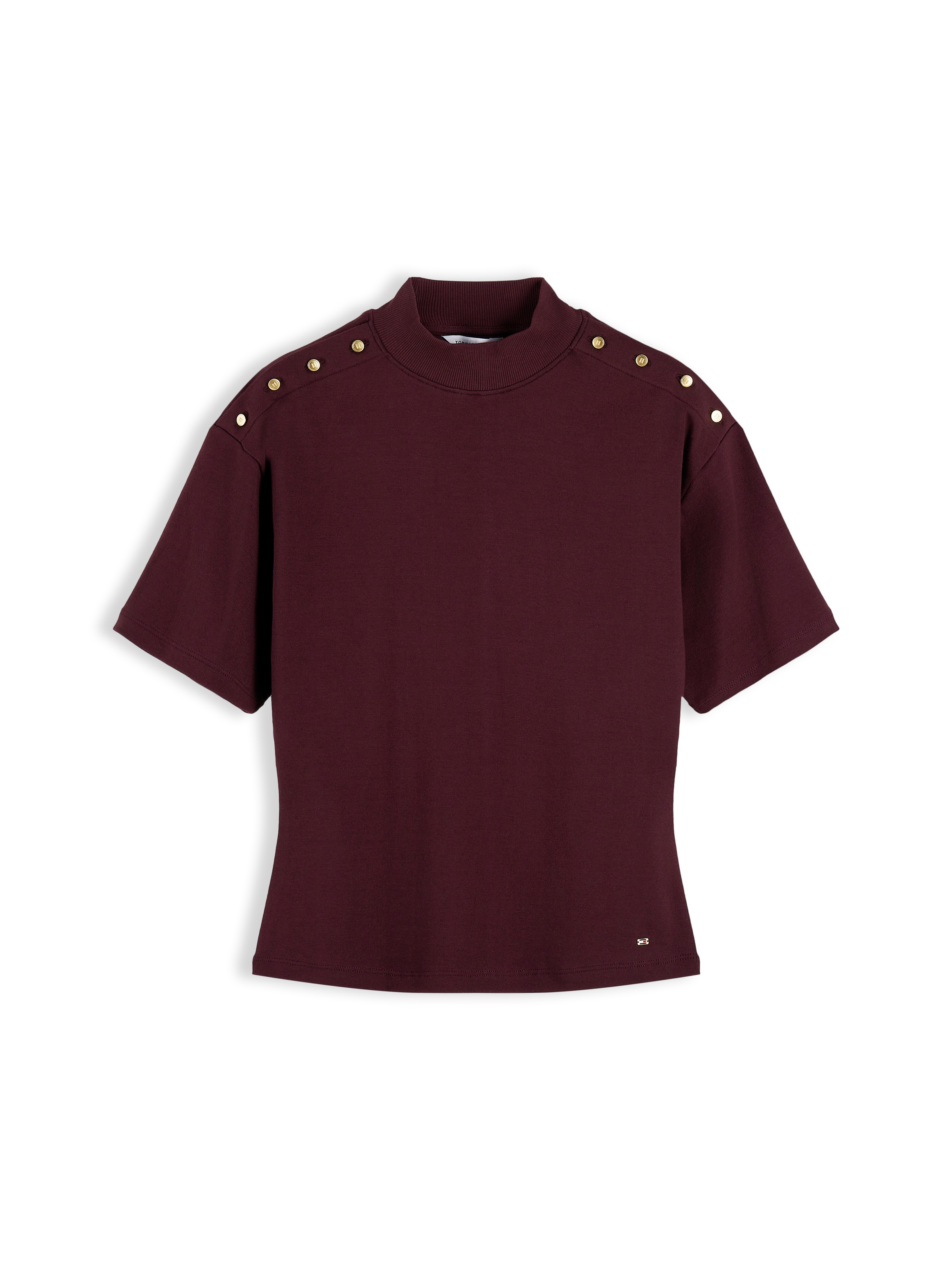 Tommy Hilfiger T-Shirt »GOLD BUTTON HIGH-NK S/S TEE« Baumwolle