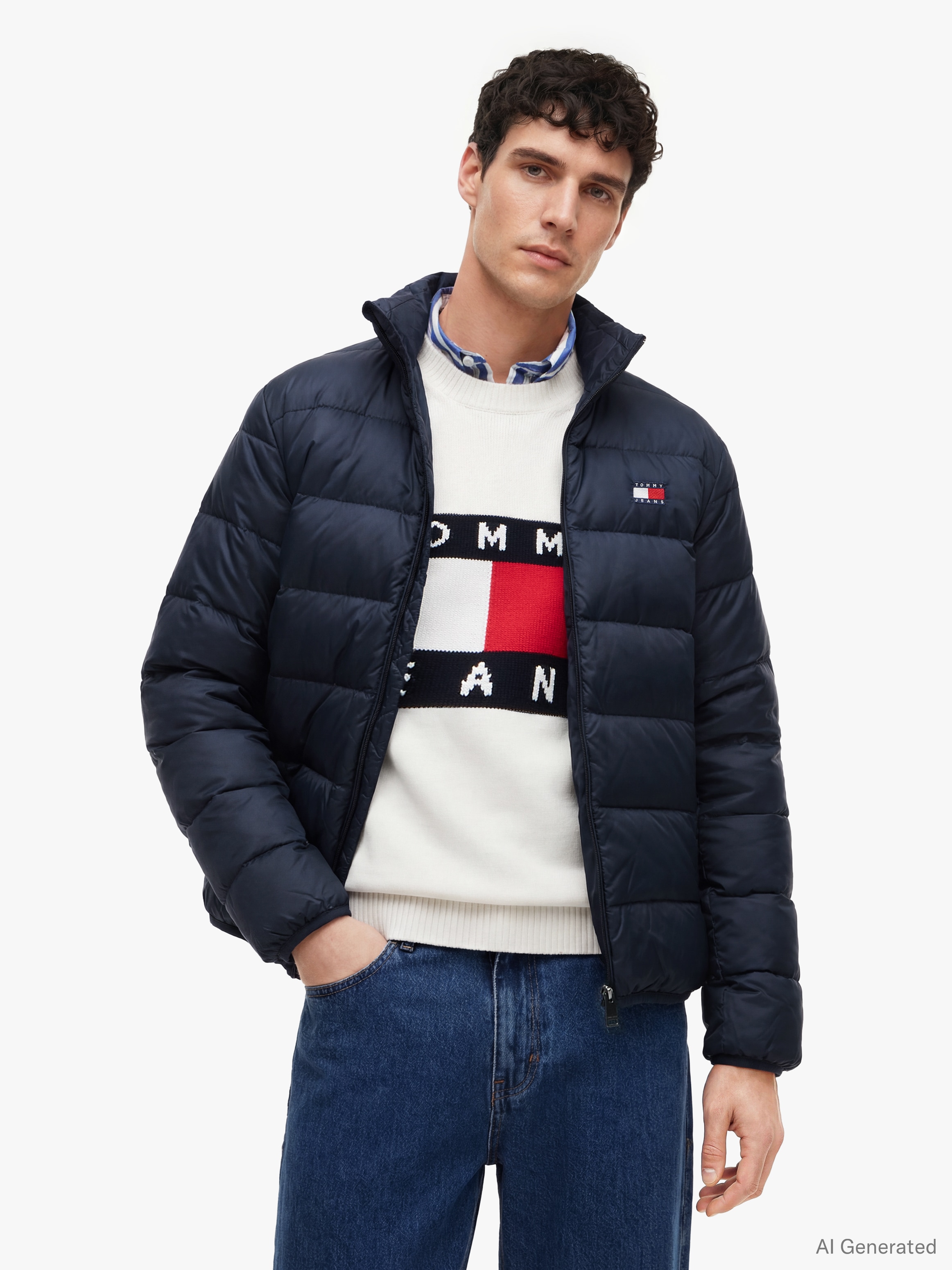 Tommy Jeans Veste matelassée »LIGHT DOWN PACKBL JACKET« sans capuche coupe régulière avec col montant, rembourré de duvet