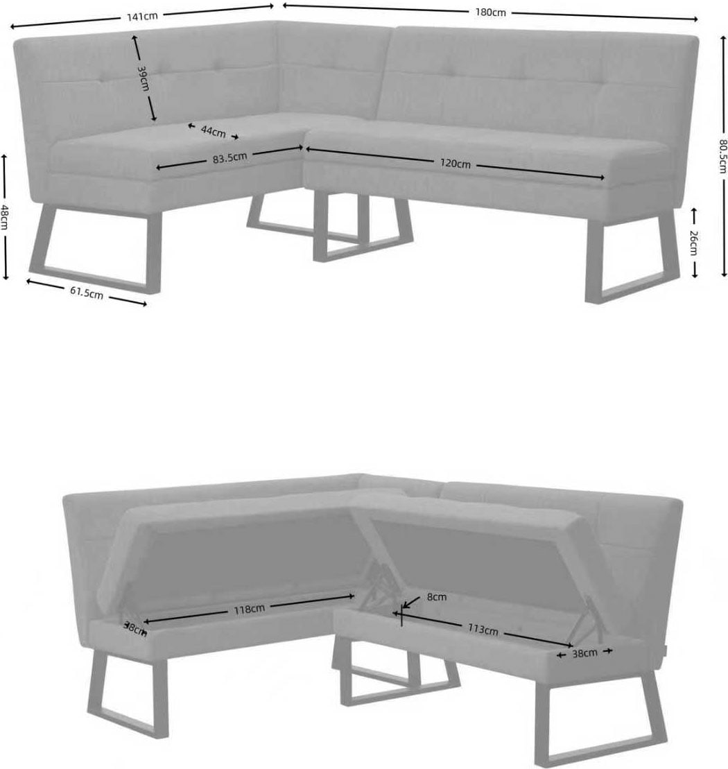 GOODproduct Banc d'angle »Geranie, Sitzbank, Essbank, pflegeleichter Strukturstoff« Eckbank inkl. Stauraum, Pulverbeschichtetes Metallgestell