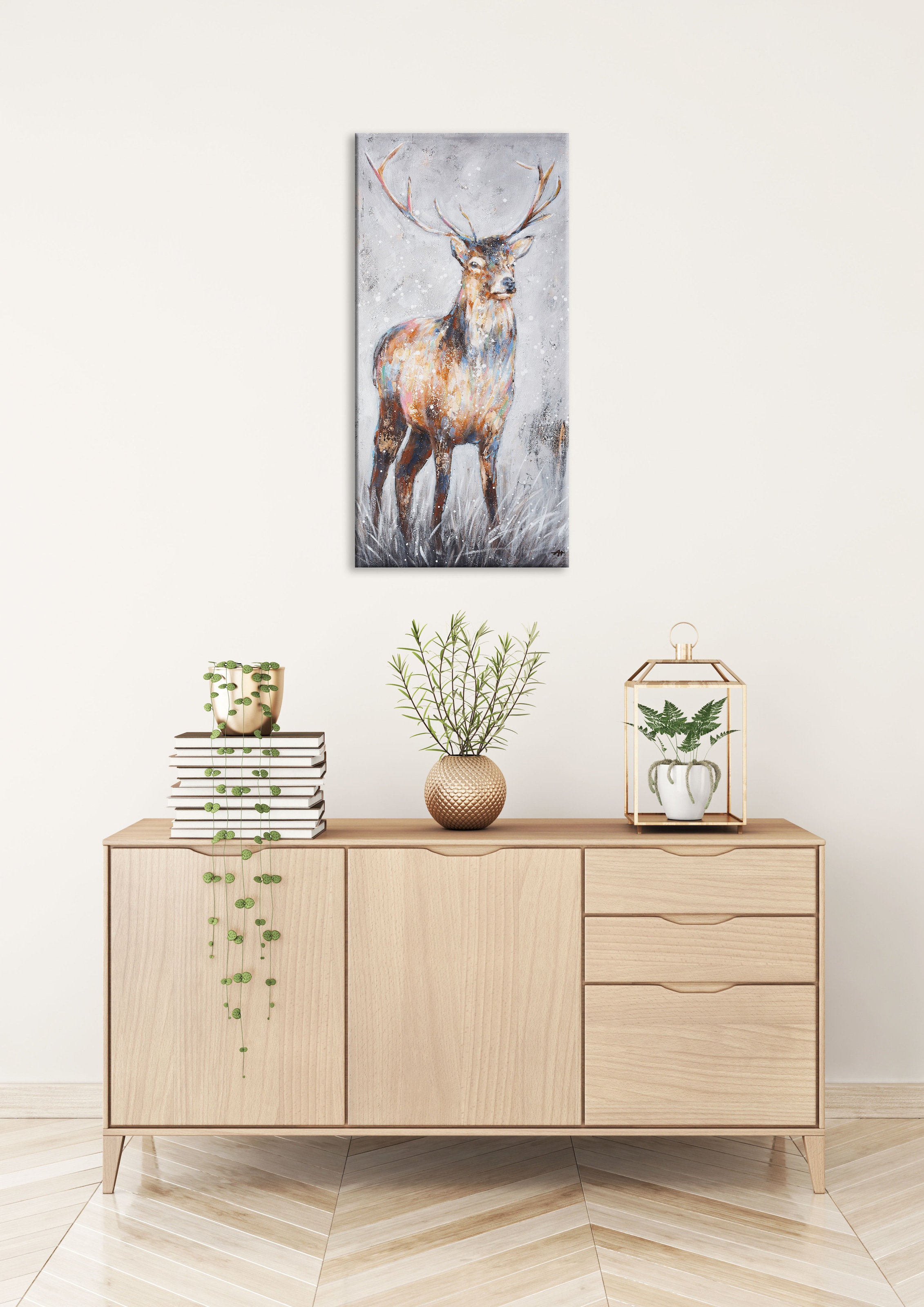 Bönninghoff Peinture à l'huile »handarbeit HIRSCH 40x80 cm – Wandbild Kunst Deko modern« Animaux | Art | Cerf | Cerfs | Images de cerfs 1 cuis tlg. fabriqué à la main, chaque image est unique