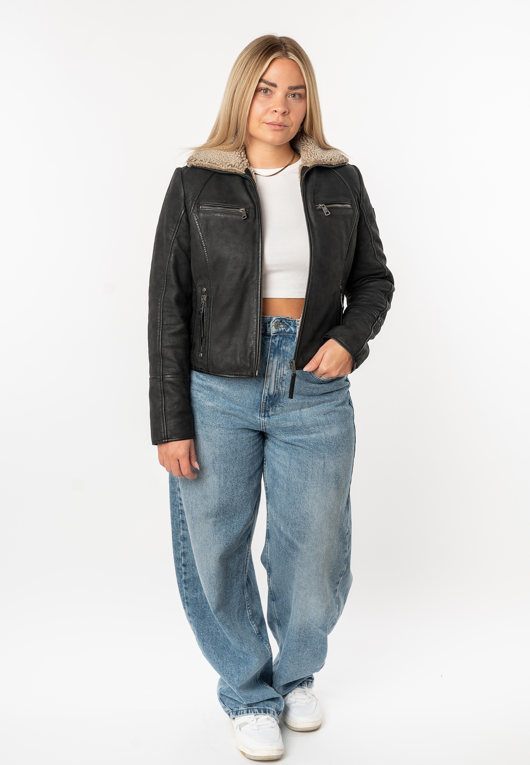 Mauritius Lederjacke »MWNaedda« mit hochschliessendem Kragen mit Teddyplüschbesatz - wärmend