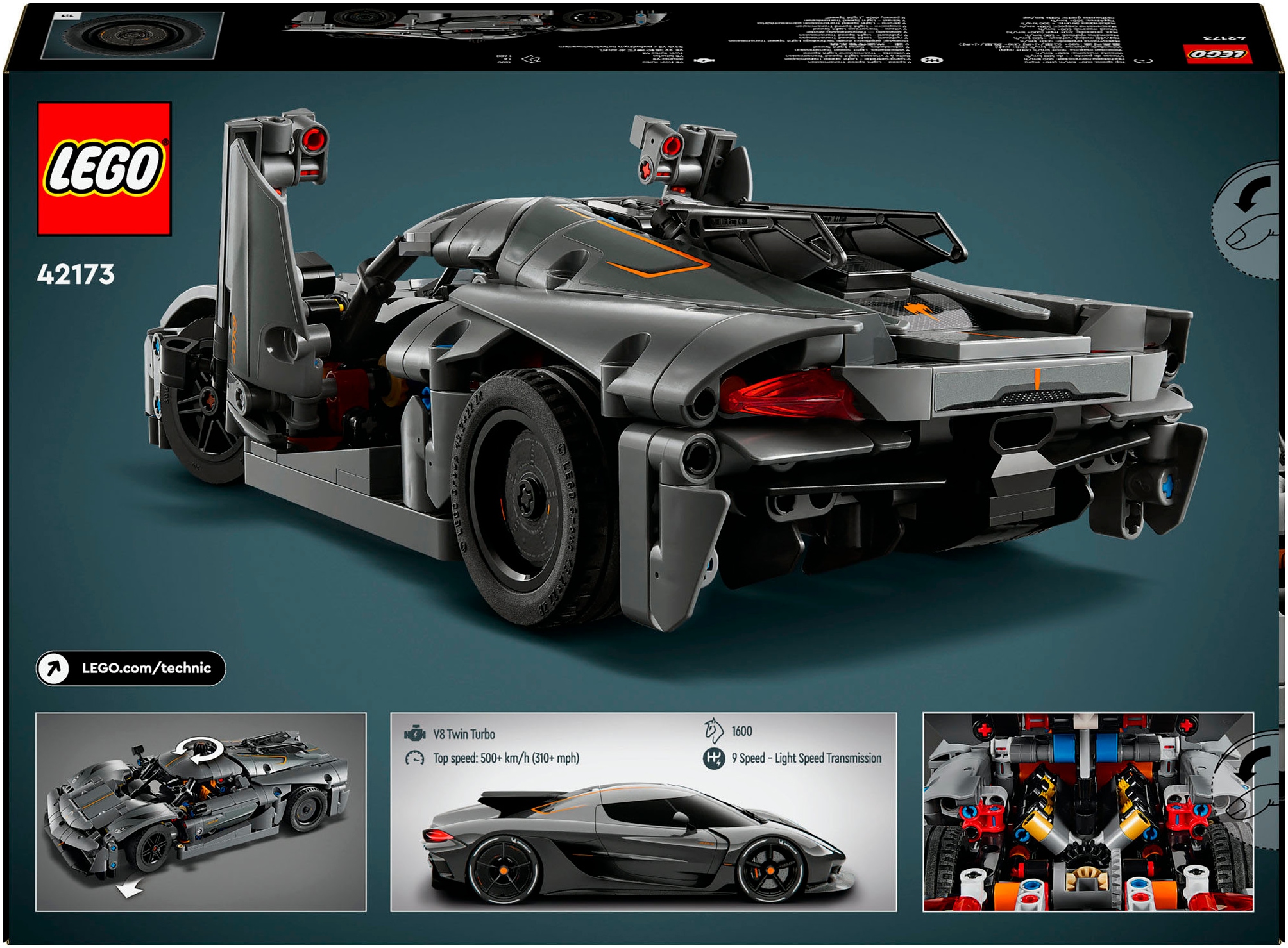 LEGO® Konstruktionsspielsteine »Koenigsegg Jesko Absolut Supersportwagen in Grau (42173), LEGO Technic« Made in Europe