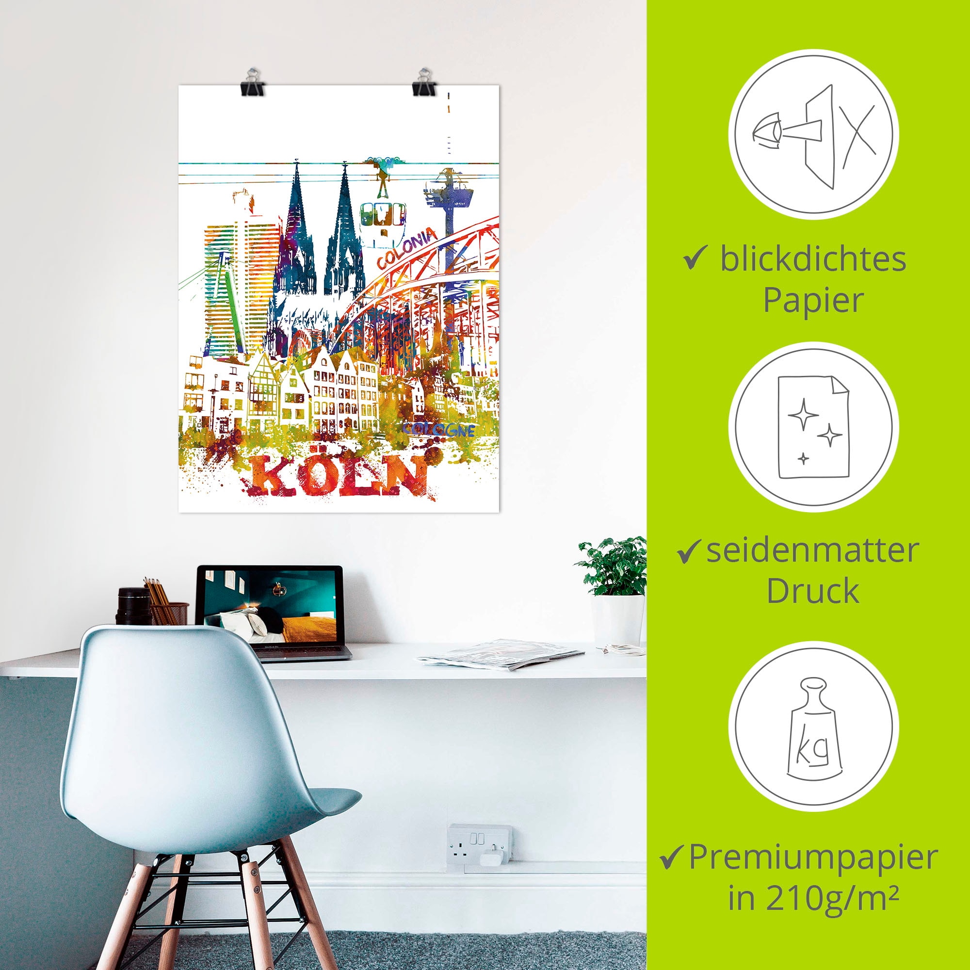 Artland Leinwandbild »Köln Dom Grafik« Köln 1 Stk. tlg. auf Keilrahmen gespannt