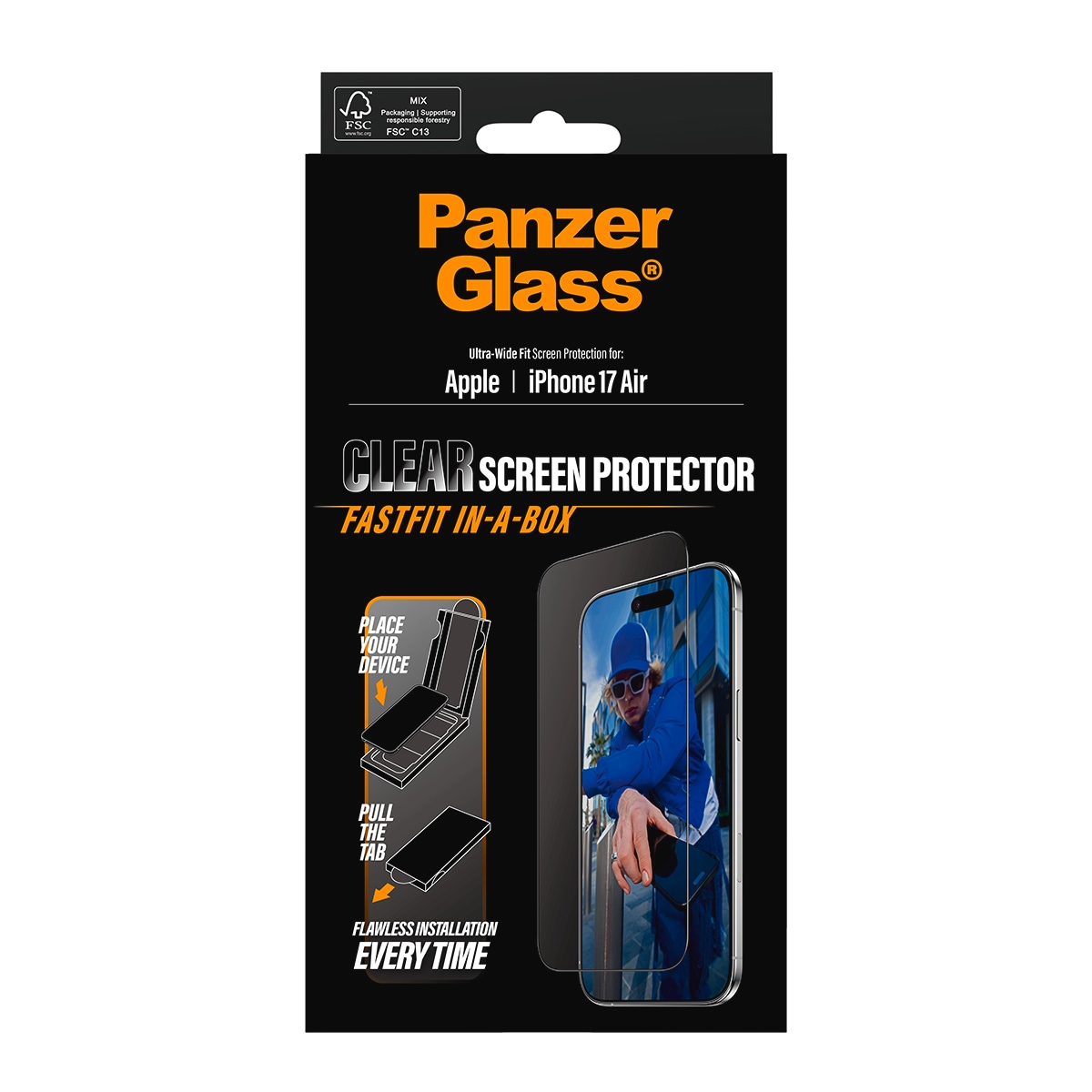 CARE by PanzerGlass Verre de protection d'écran »Ultra-Wide Fit Screen Protector FASTFIT IN-A-BOX« für Apple iPhone Air Displayschutzfolie, Schutzfolie, Bildschirmschutz, kratz- & stossfest