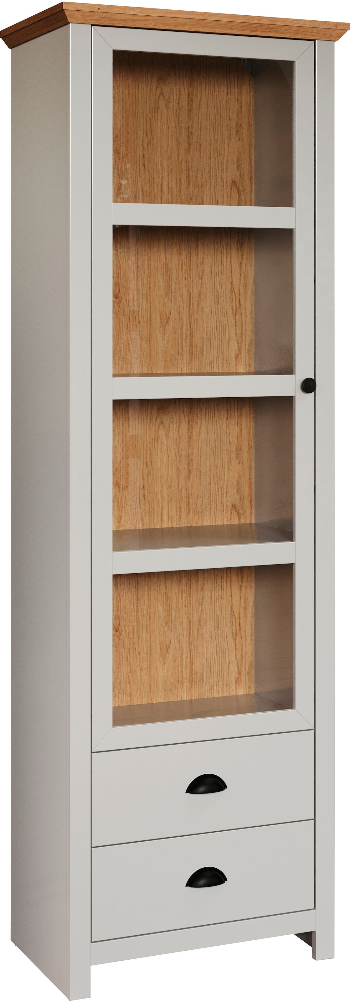 Home affaire Vitrine »Herzwill« hellgrau / Artisan Eiche, matt, 65 x 201 cm, mit Glastür