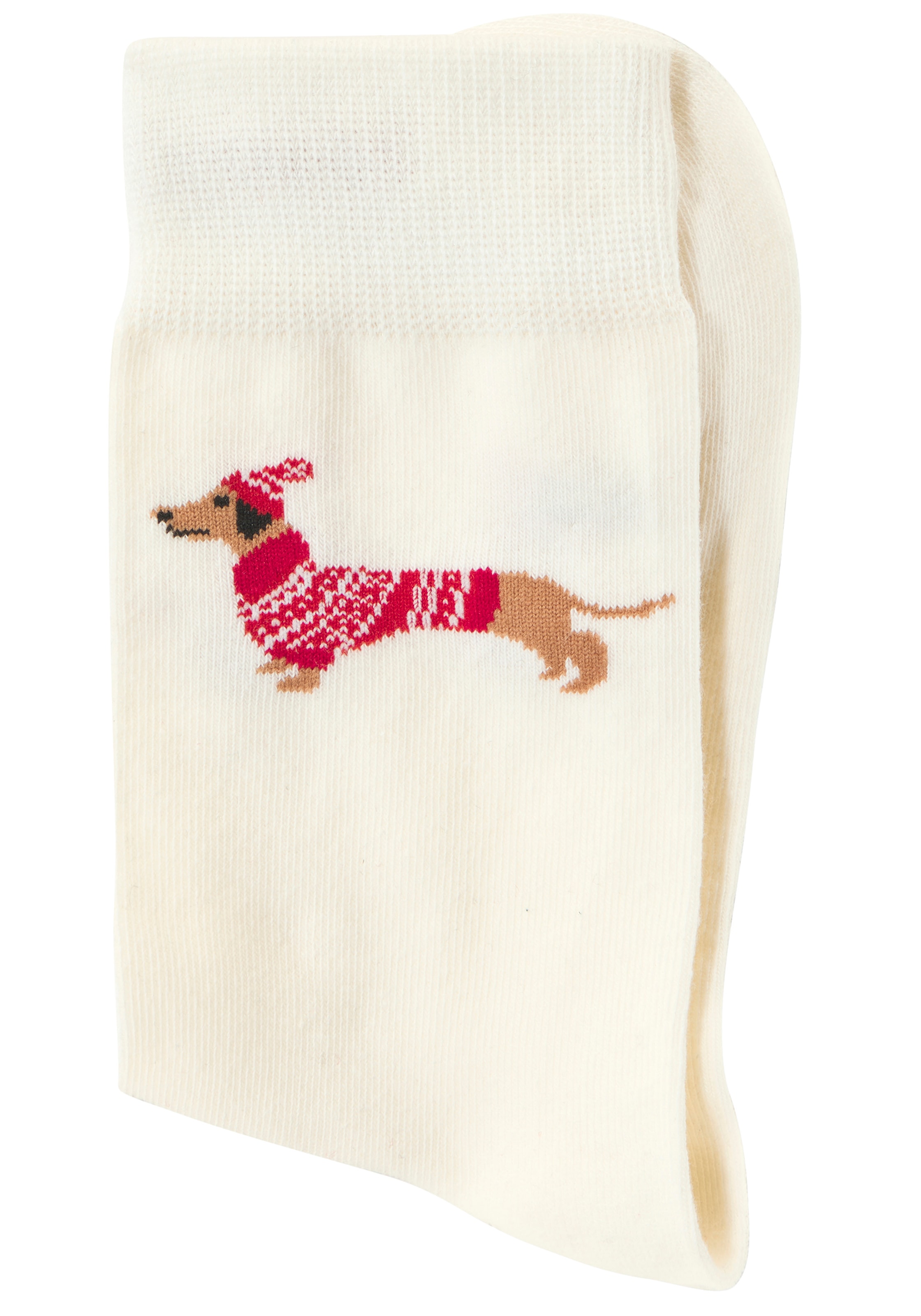 LASCANA Freizeitsocken »Damen Weihnachtssocken Dackel« Packung, 2 Paar tlg. mit festlichen Dackelmotiven