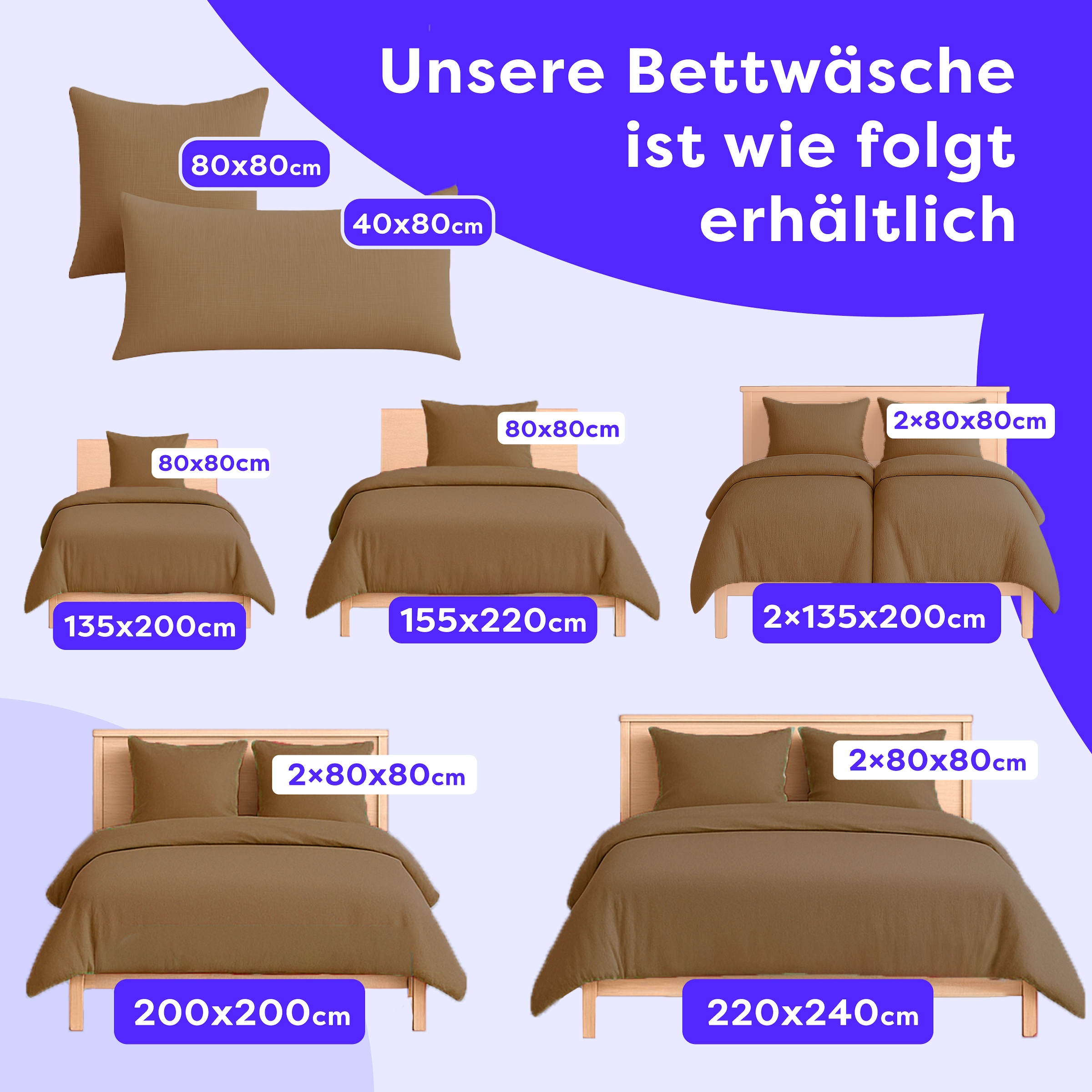Wolkenfeld Linge de lit »Wolkenfeld Premium Musselin mit Reissverschluss« 2 pièces En 100 % coton – respirant et doux – incluant taie d'oreiller 80x80