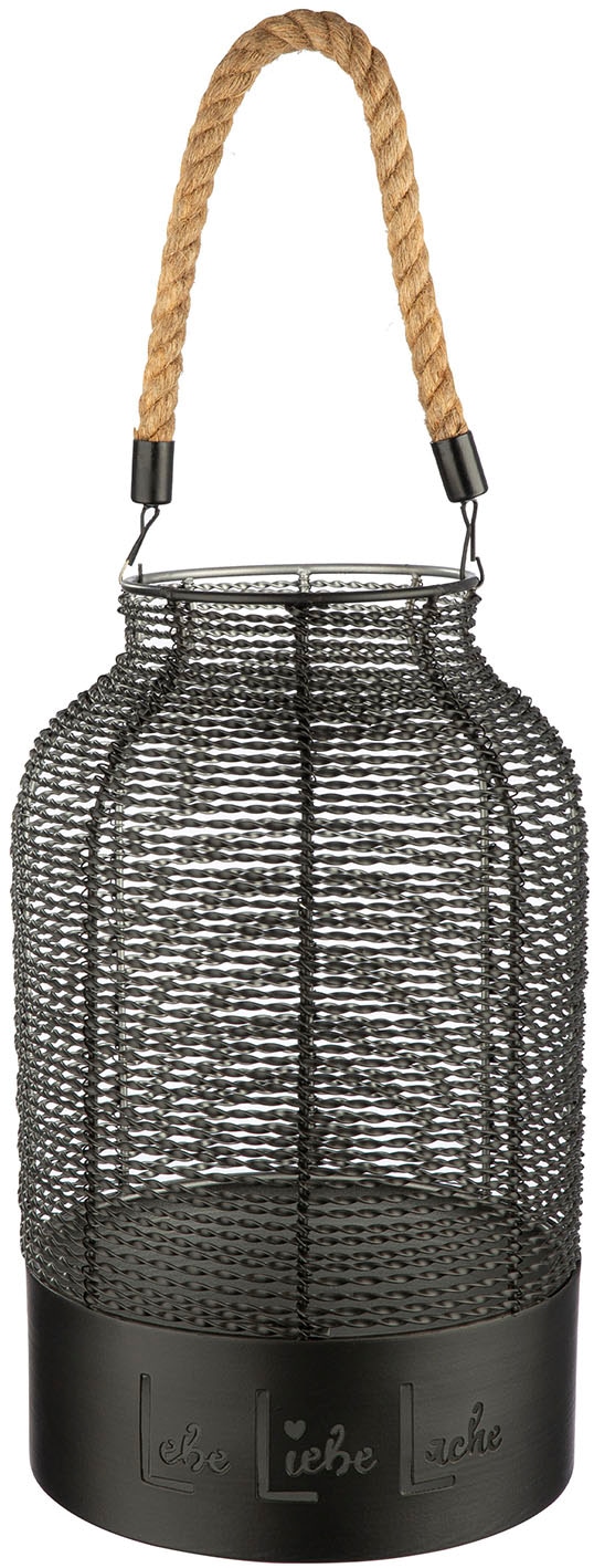 GILDE Windlicht »Windlicht rund Lebe, Liebe, Lache schwarz H. 33 cm«