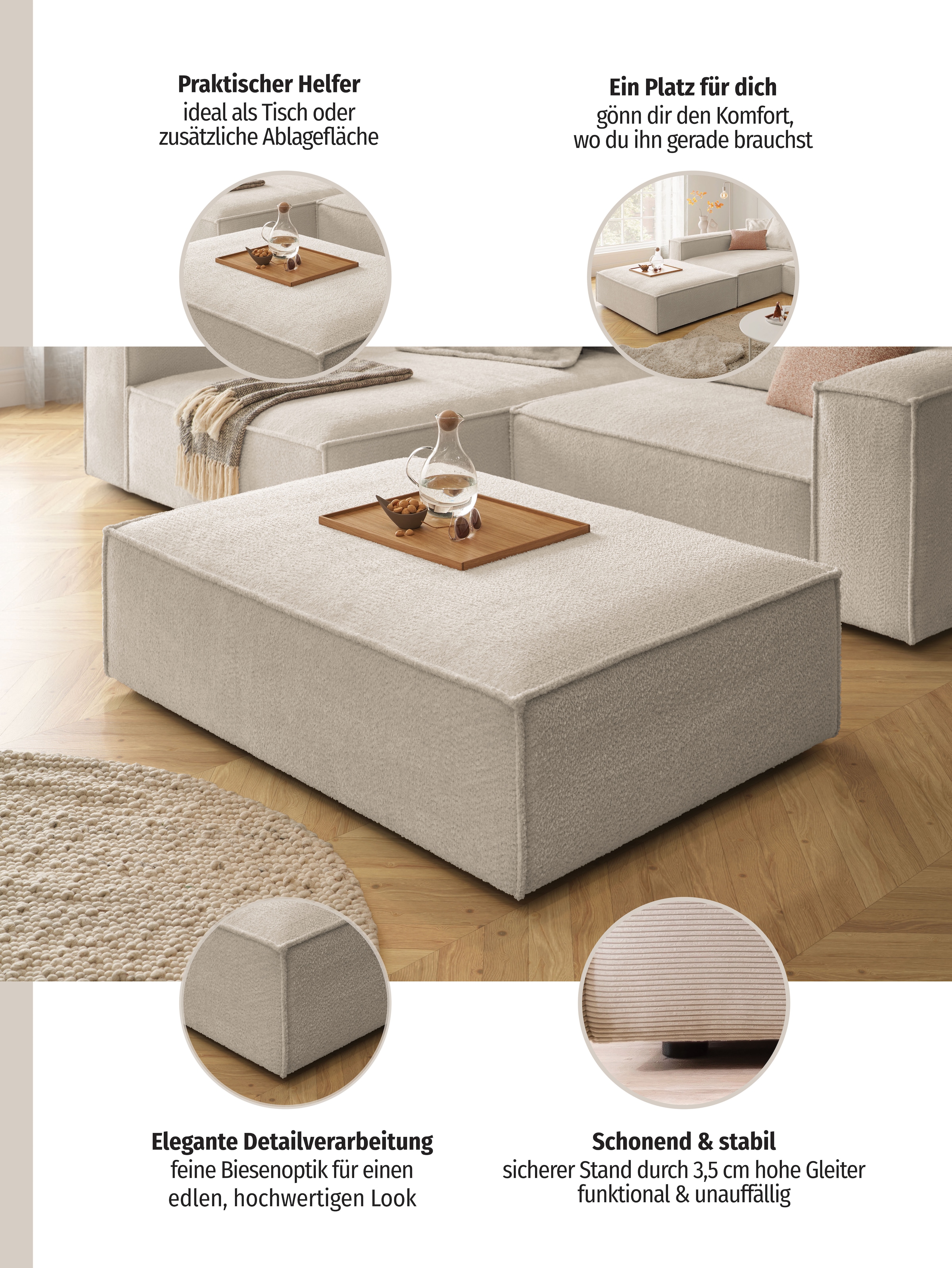 Home affaire Polsterhocker »Watertown, XXL Hockerbank passend zum Sofa - ideal als Beistellmodul« erweiterbare Hockerbank mit weicher Polsterung, Japandi Design
