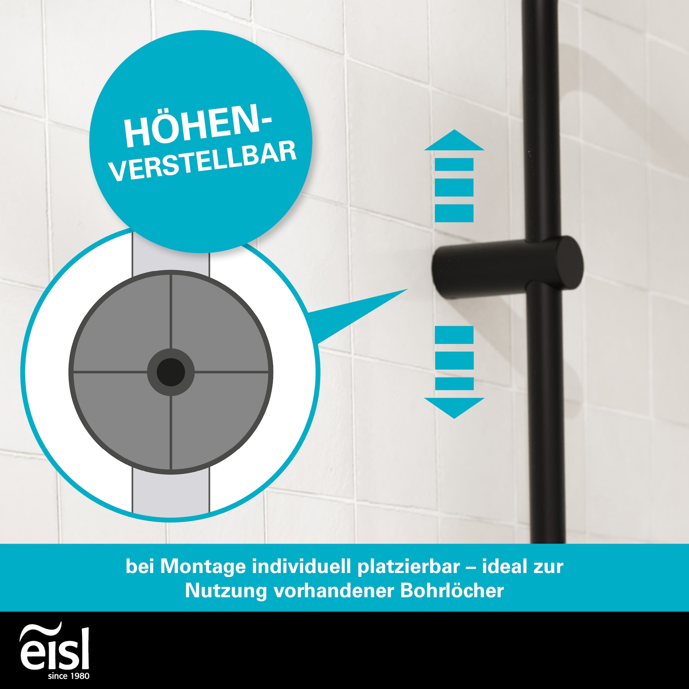 Eisl Brausegarnitur »SHOWERSTAR« Komplett-Set,  Regendusche 20x20cm, Umsteller, Antikalk, Höhenverstellbar, Thermostat