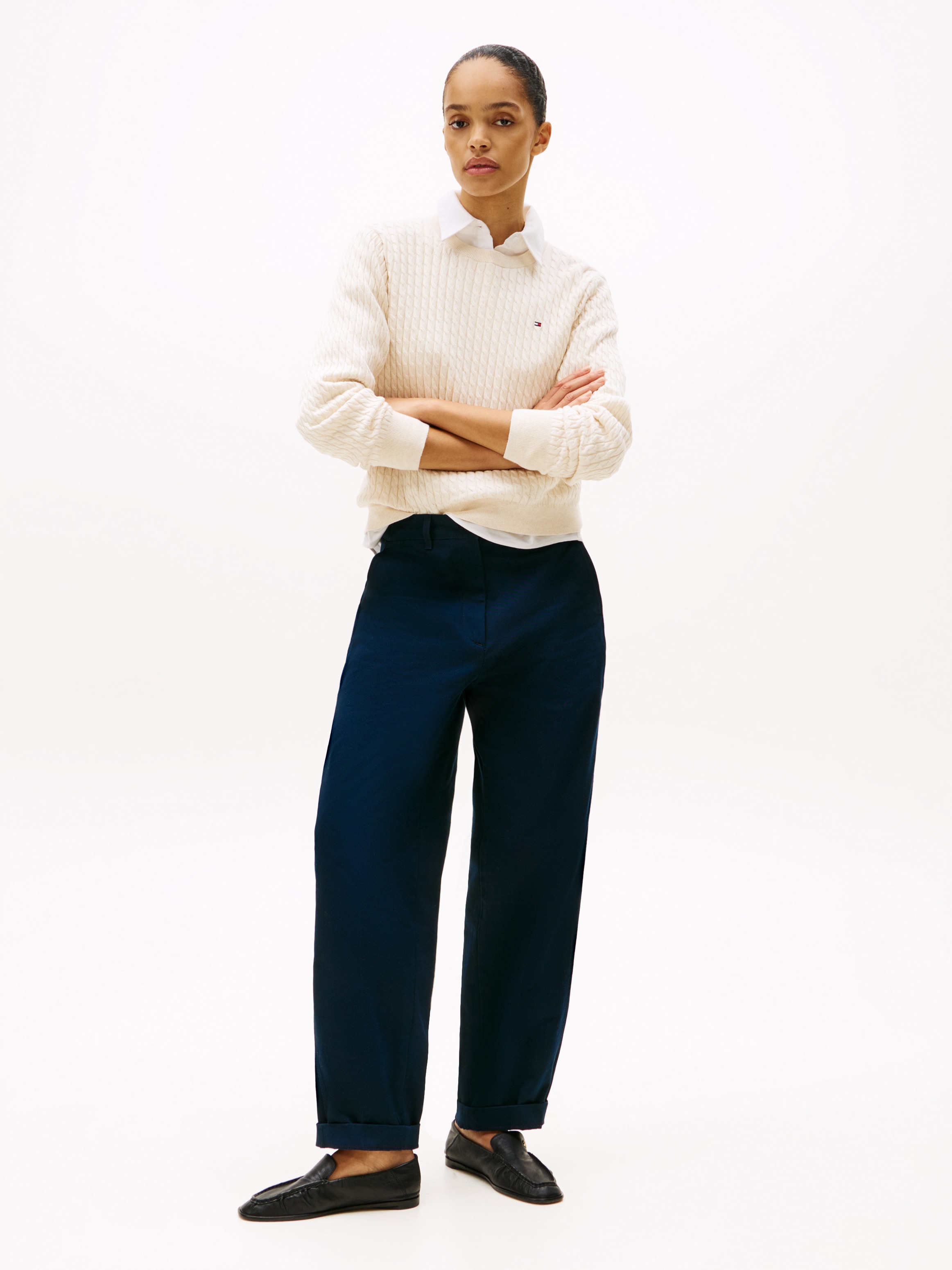 Tommy Hilfiger Rundhalspullover »CO CABLE C-NK LS SWEATER« Baumwolle, mit Zopfmuster