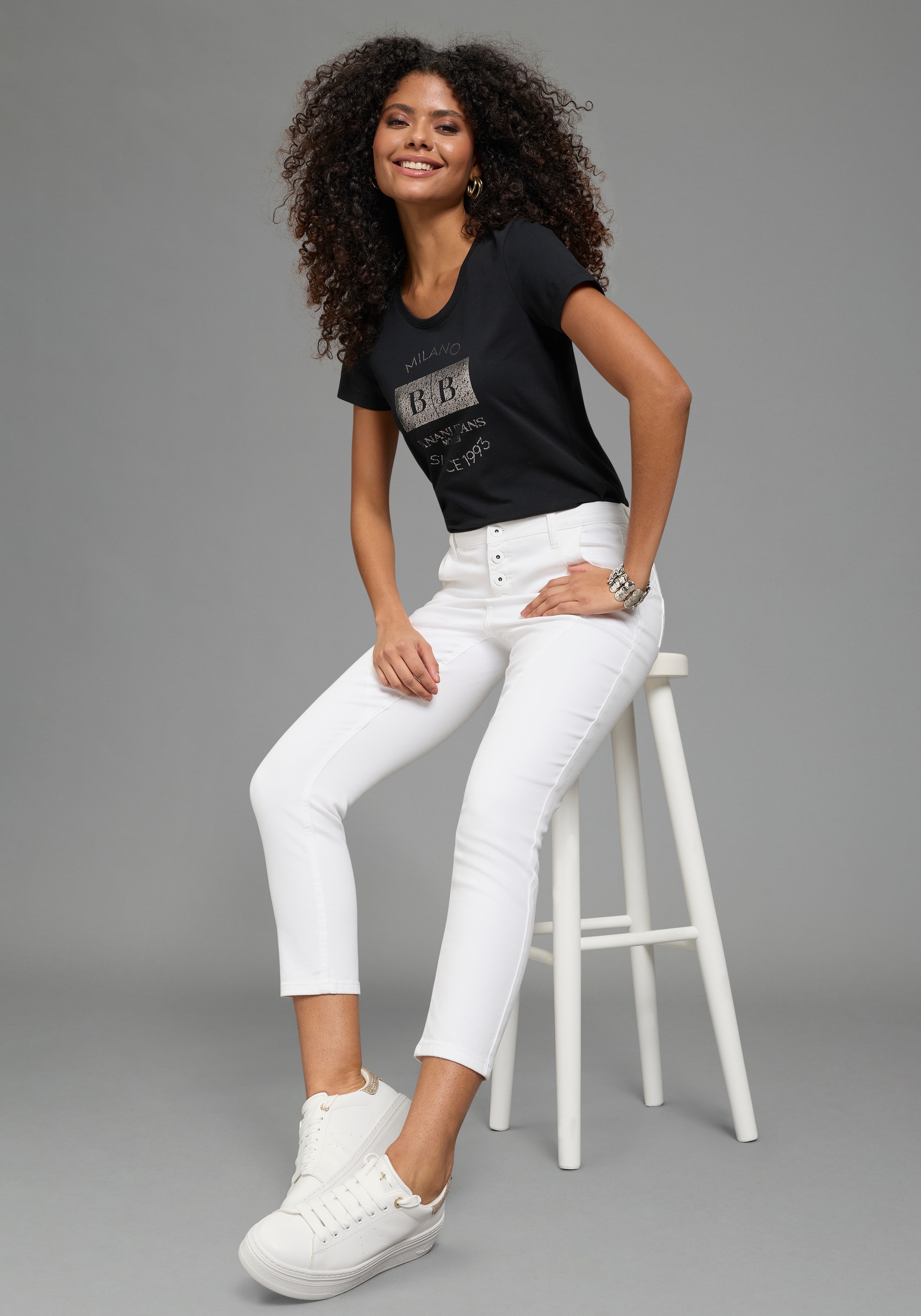 Bruno Banani Jeans 7/8 Skinny Fit, extra enger Beinverlauf, 7/8-Länge, mit Knopfleiste