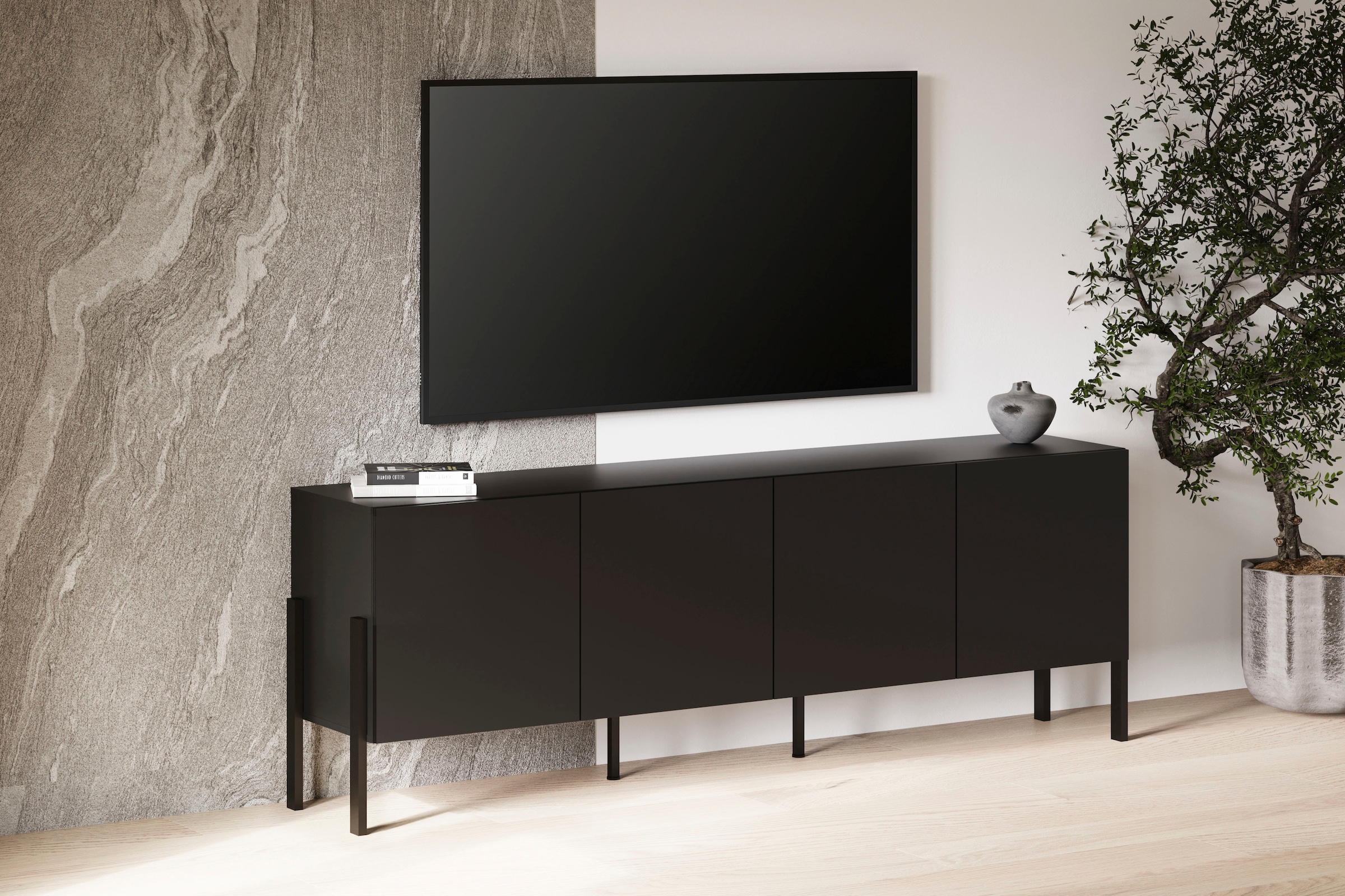 GOODproduct Kommode »Jukon,Breite 200 cm, moderne grifflose Kommode,4 Türen« Sideboard, Anrichte viel Stauraum, push-to-open-Funktion