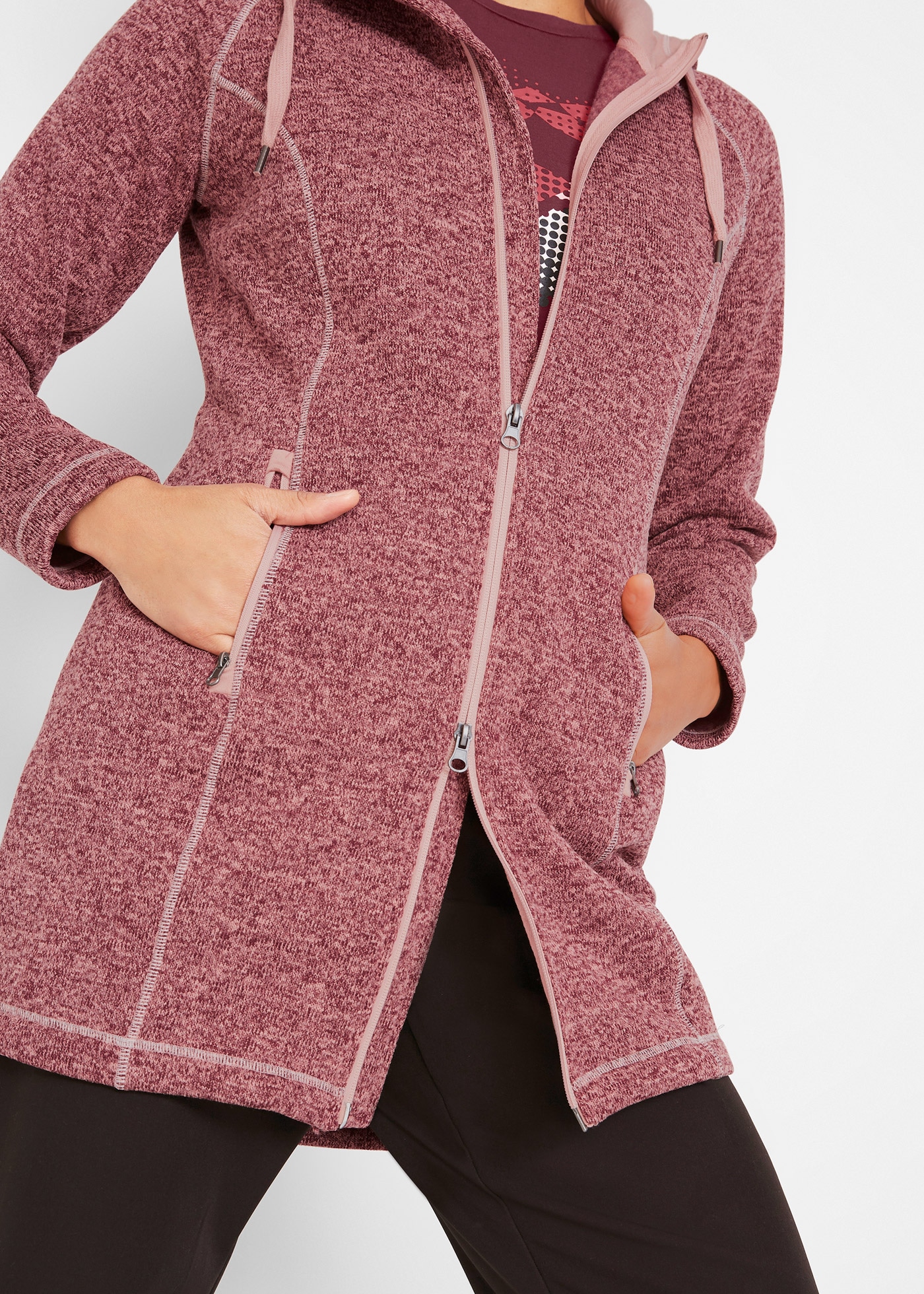 bonprix Strickfleecejacke mit Kapuze mit Kapuze mit Kordelzug, Reissverschlusstaschen