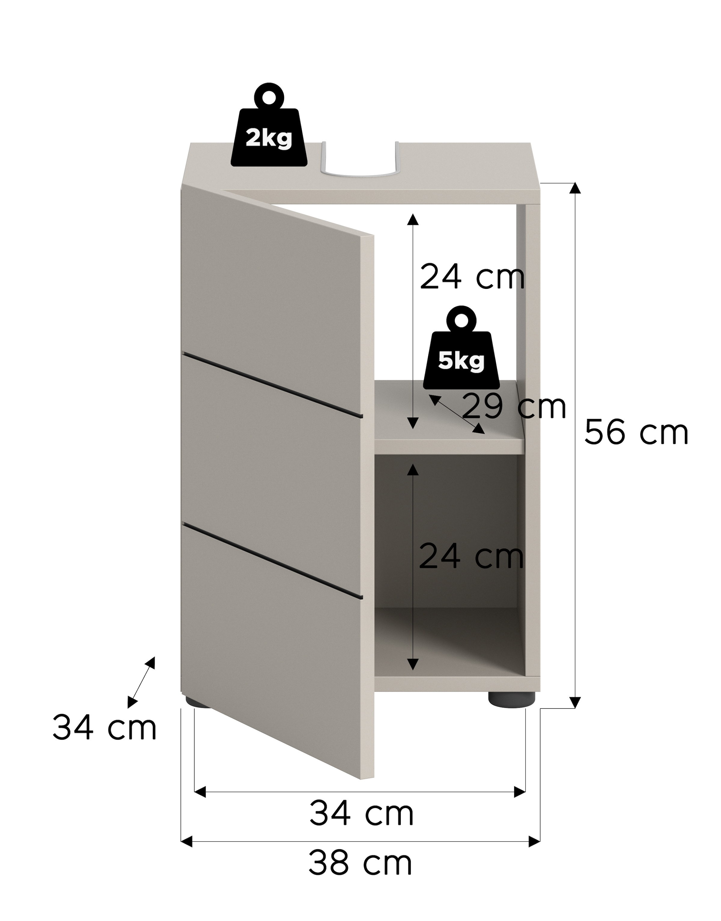 welltime Waschbeckenunterschrank »BIEL, Breite: 38 cm, 1 Tür, 2 Fächer, Siphonausschnitt« 1 Stk. tlg. Waschbeckenunterschrank, Unterschrank, WBU, Badezimmer, Bad