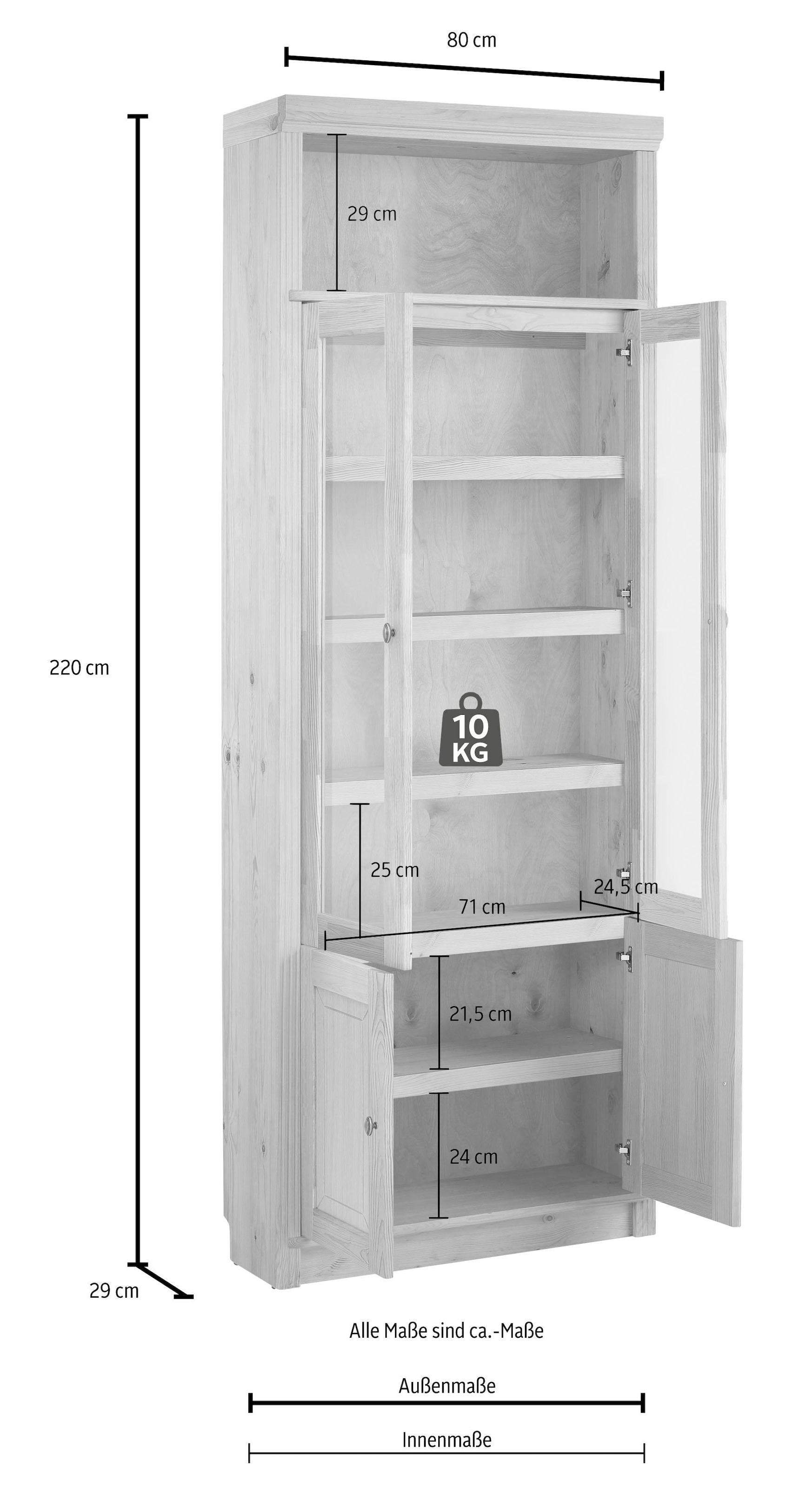 Home affaire Bücherregal »Soeren Vitrine mit 2 Glastüren, Breite/Tiefe: 80/220 cm« Kiefer massiv, Tiefe 29 cm, 2 Holz- und 2 Türen mit Klarglas- Einsatz
