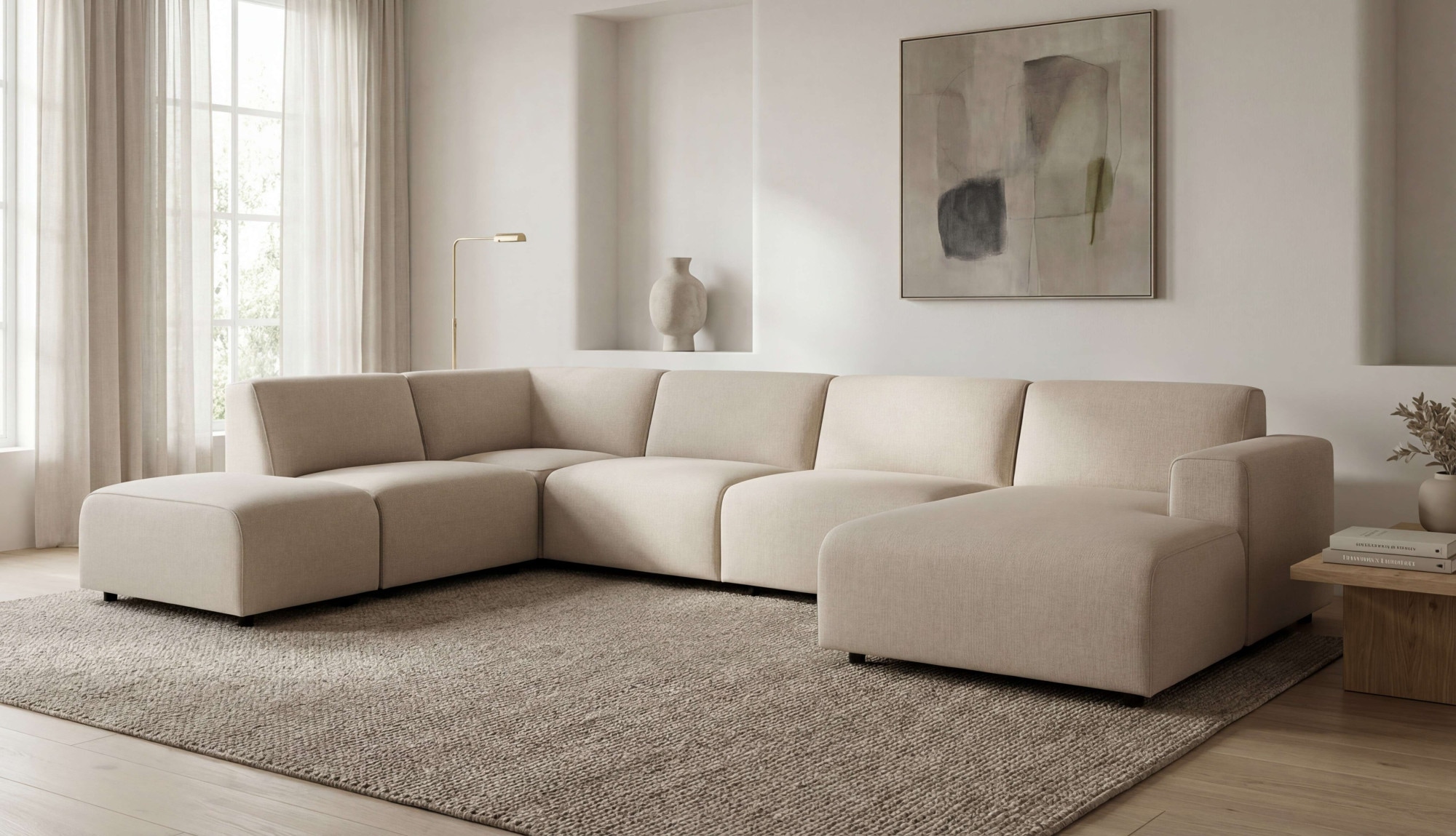 GOODproduct Paysage de salon »Naddine« L. 389 cm, forme en U, tissu structuré effet mélange, suspension ondulée