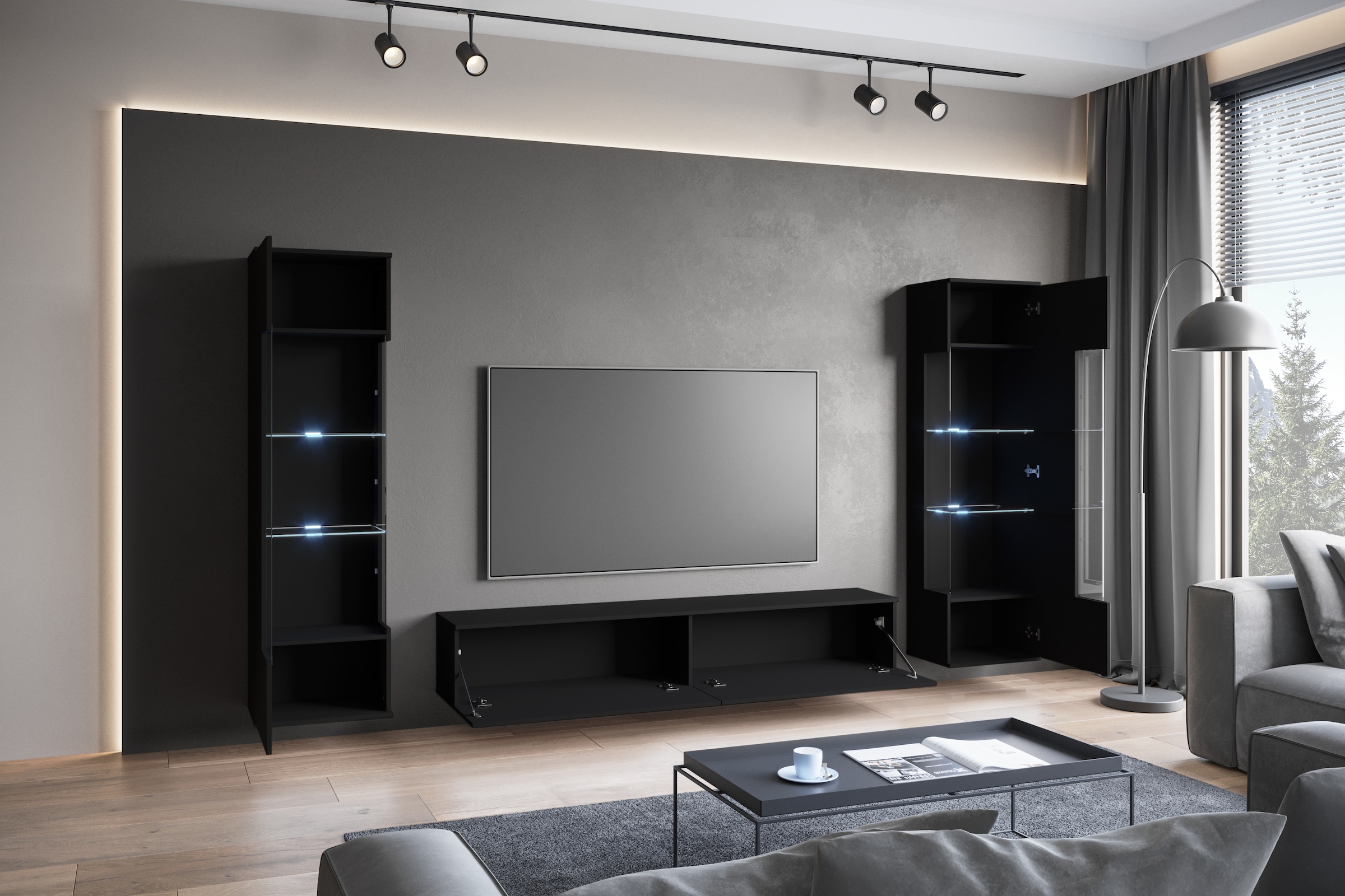 GOODproduct Wohnwand »Kenia, Vitrine Türanschlag links/rechts wechselbar« 3 Stk. tlg.