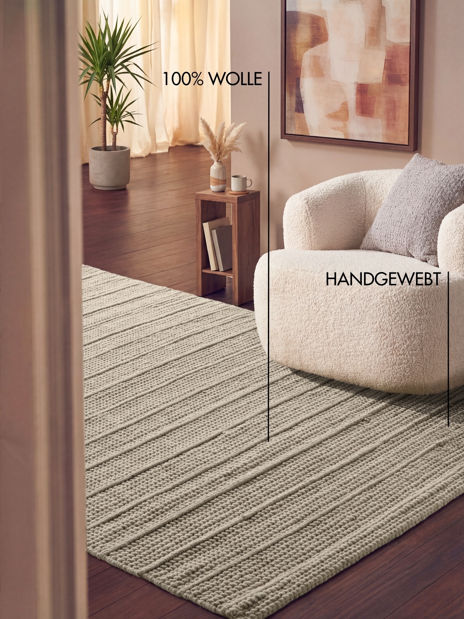 Ted Baker Wollteppich »Parker« rechteckig 7 mm Höhe Wolle, Natur, Handgewebt, Wohnzimmer, Schlafzimmer, Boho, Skandi