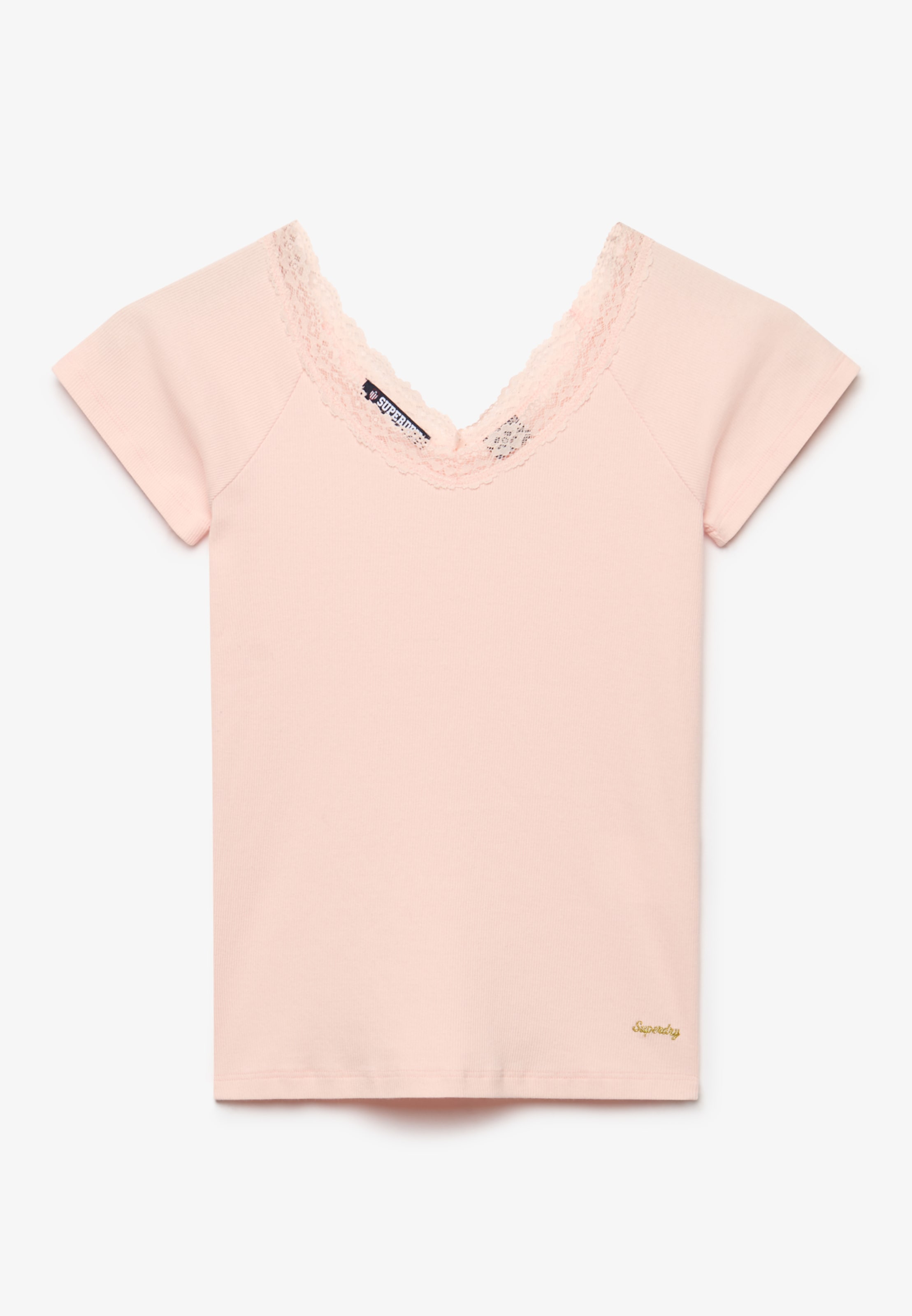 Superdry T-shirt en V »ATH ESS LACE TRIM V TEE« avec pointe