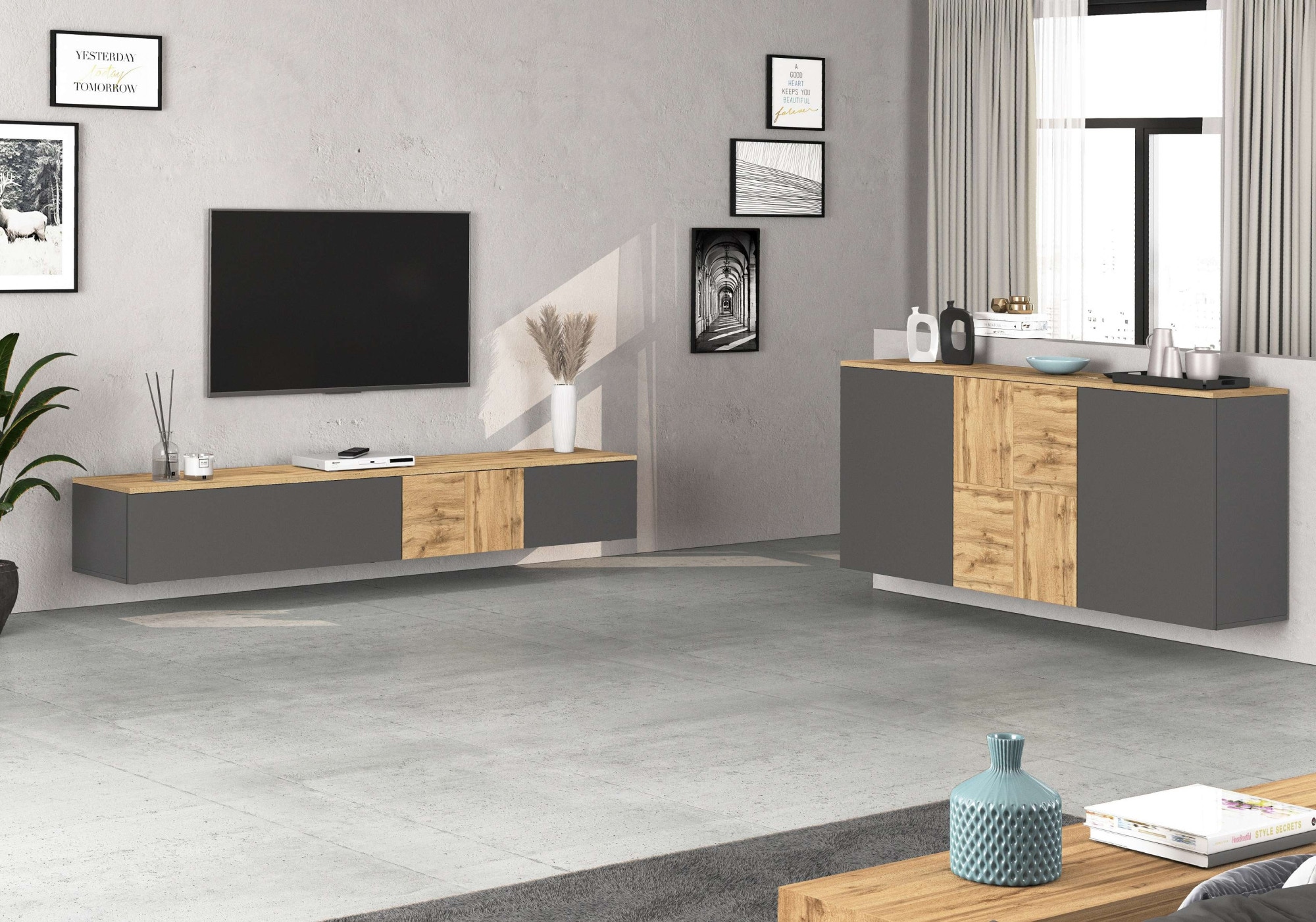 GOODproduct Sideboard »ISEO, Kommode, Schrank, Sideboard, Lowboard, 6 Fächer, Breite 150 cm« 1 Stk. tlg. stehend/hängend, 3 Türen, 6 Fächer, Breite 150 cm