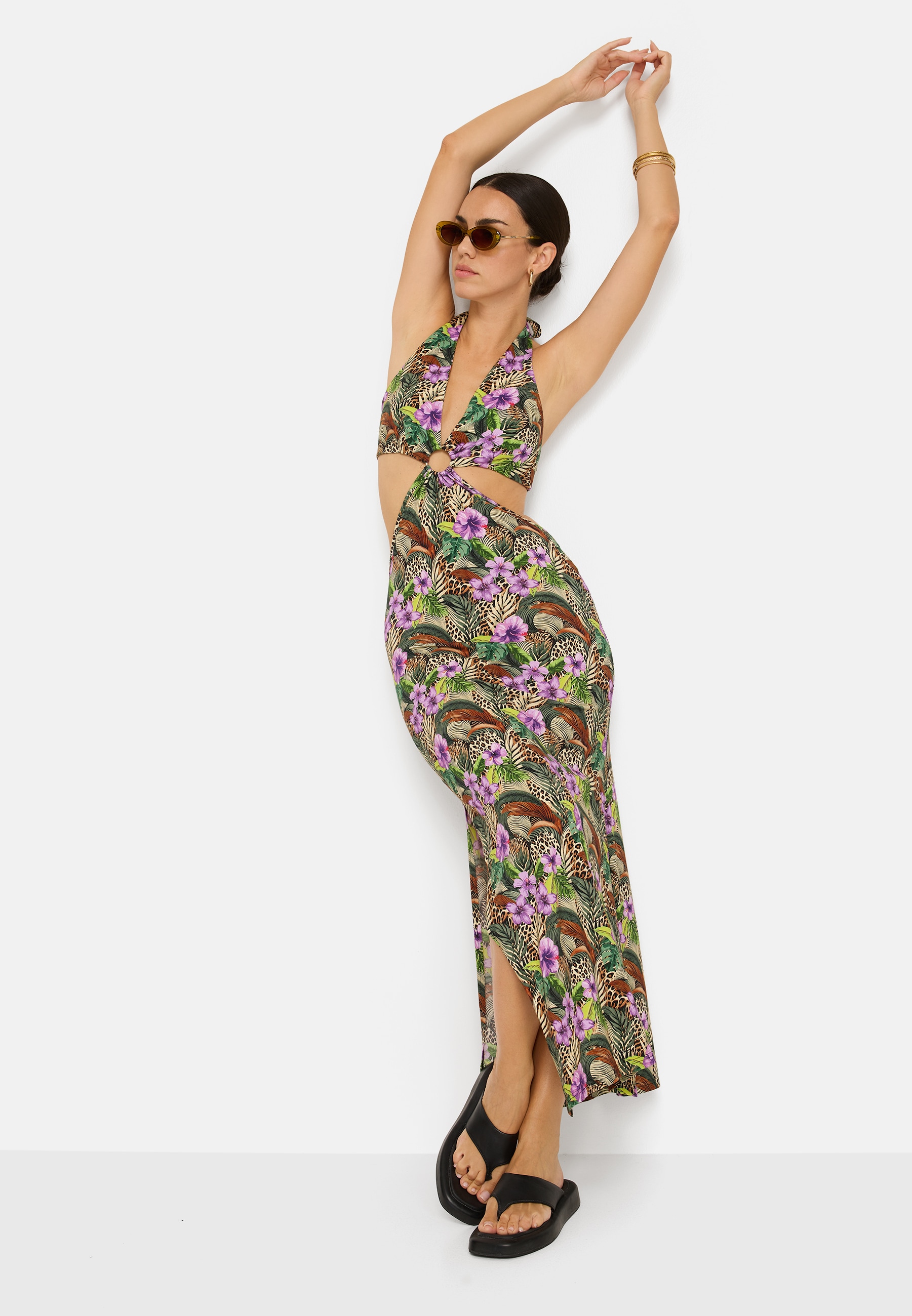 LSCN by LASCANA Maxi robe avec découpes, robe dos nu à imprimé intégral