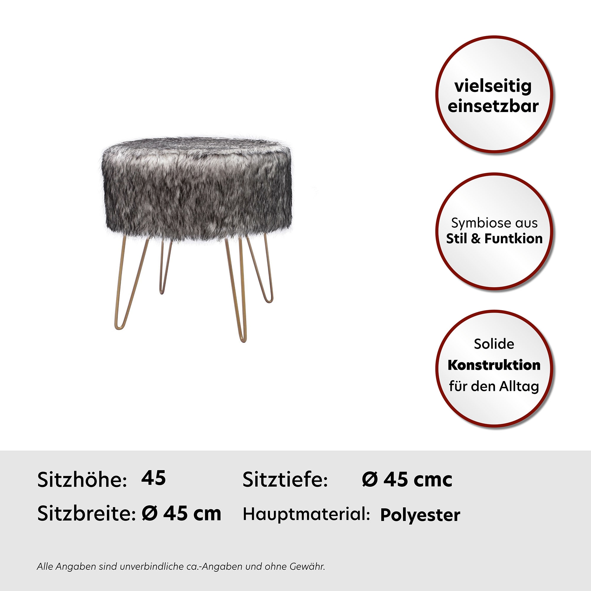 Kayoom Tabouret »Mio 1, Fellhocker in modernem Design, runde Form mit Metallbeinen« 1 cuis tlg. beeindruckend, teilweise handgefertigt, attraktive Farbgestaltung