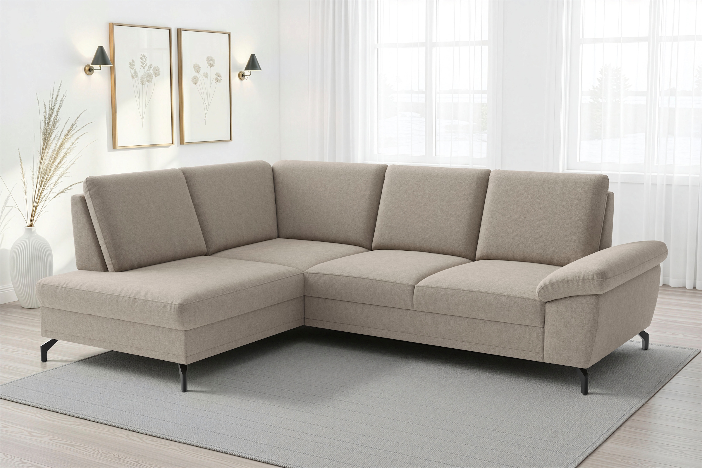 sit&more Canapé d'angle »Chelsea L-Form, B: 264 cm, mit Armteil-& Sitztiefenverstellung« fonction lit et coffre de lit en option