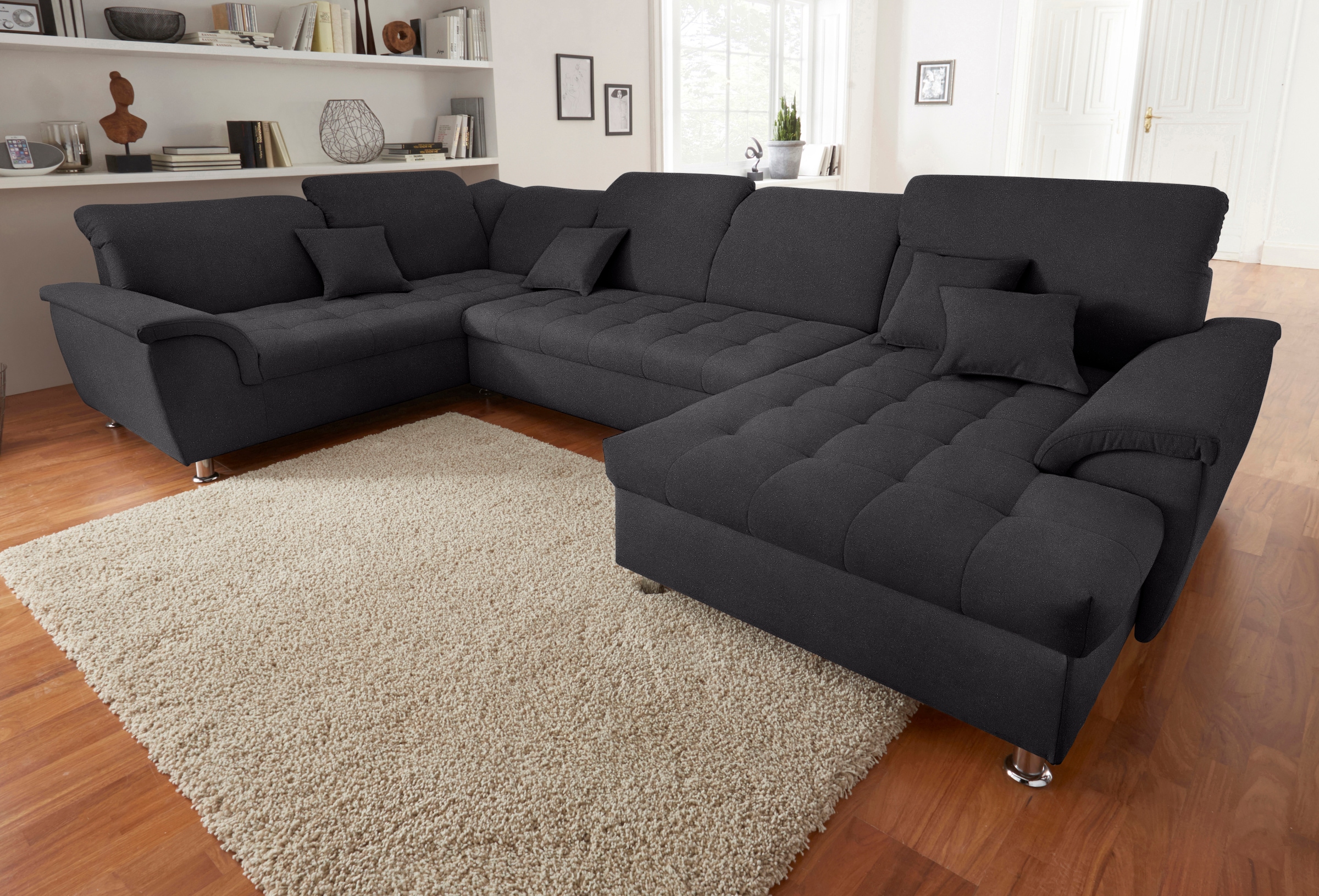 DOMO collection Paysage de salon »FRANZI mit Kopfteilverstellung, U-Form mit viel Platz, bequem« XXL-Sofa, U-Form, belastbar bis 140kg/Sitz, graphite, Breite: 352cm