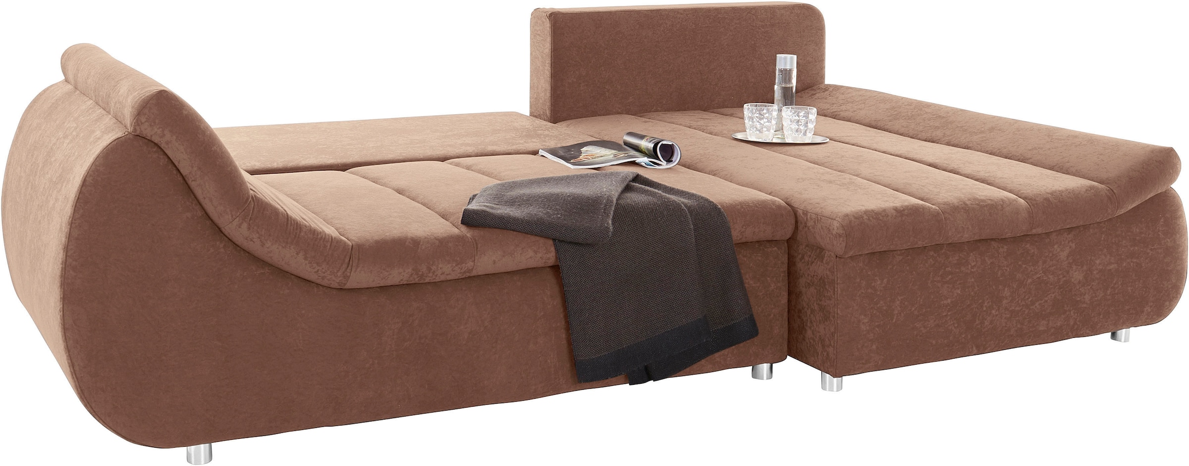 Home affaire Canapé d'angle »Imola, elegant und modern, aktuelle Steppung im Sitz, bequem, L-Form« frei im Raum stellbar, wahlweise mit Bettfunktion und Bettkasten