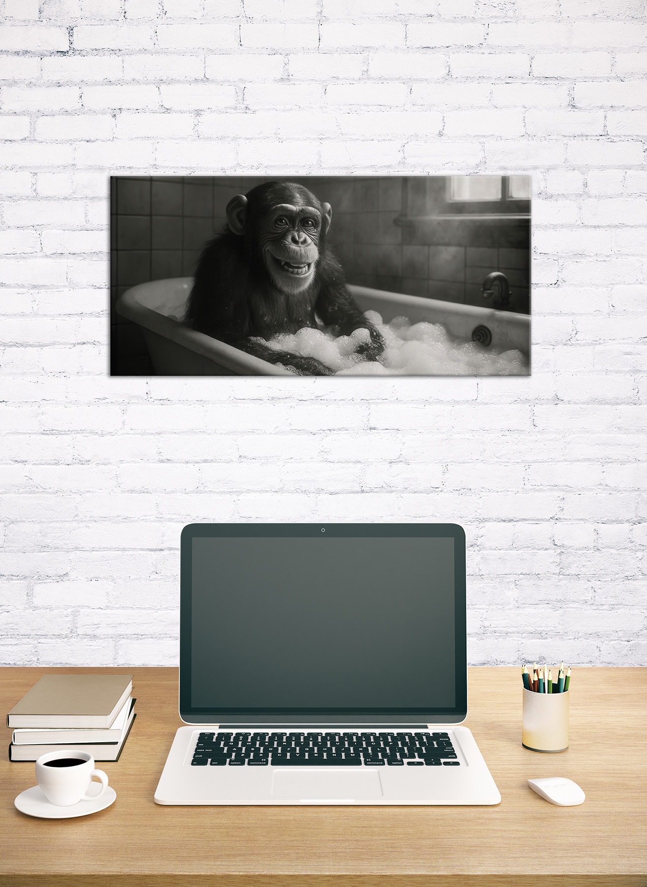 Bönninghoff Image »Wandbild SCHIMPANSE IM BAD 33x70 cm – Leinwandbild Keilrahmen Deko« Humour | Images de singes | Singes tendu sur châssis