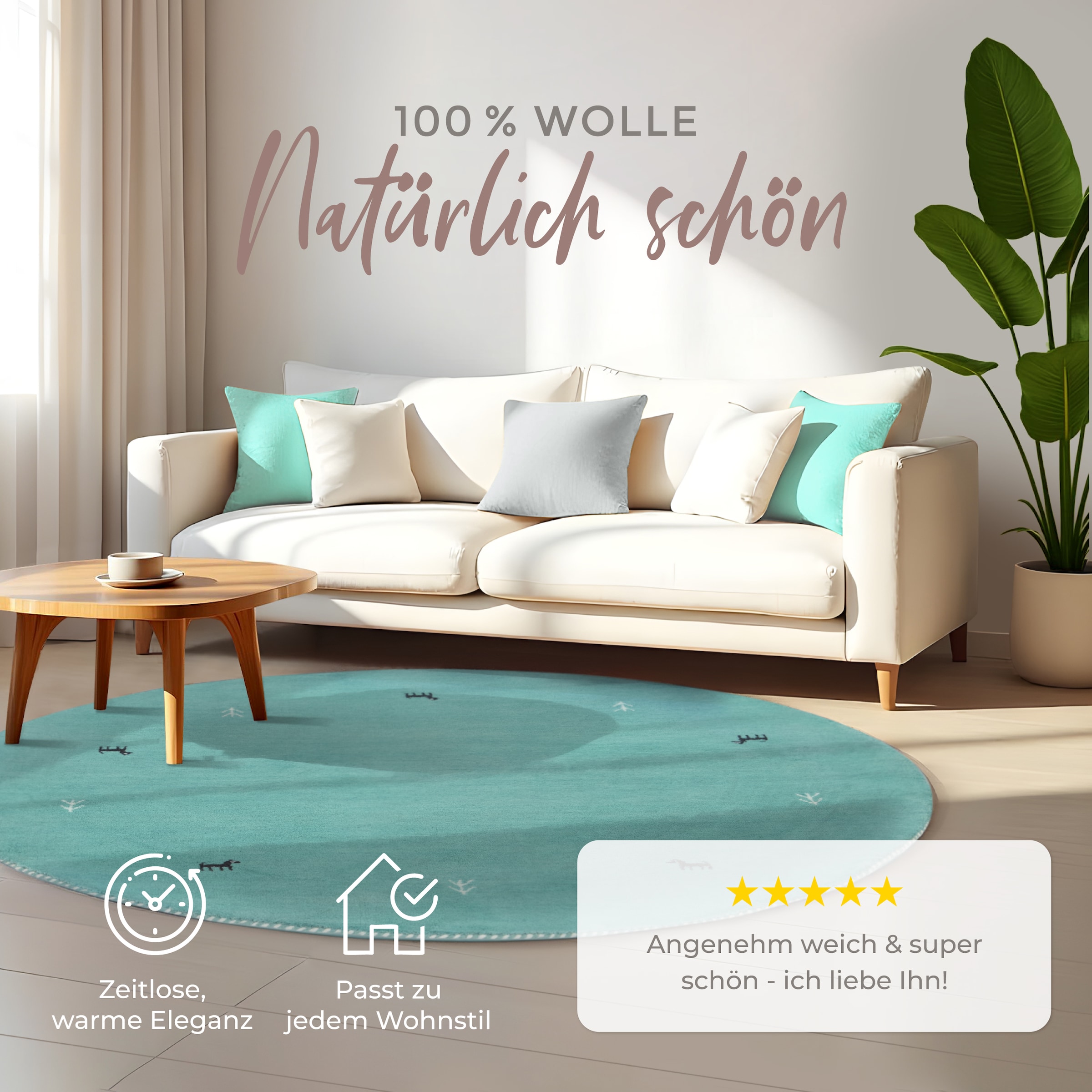 carpetfine Wollteppich »Gabbeh Uni« rund 15 mm Höhe reine Wolle handgewebt, Gabbeh Tiermotiv warmes Raumklima viele Grössen