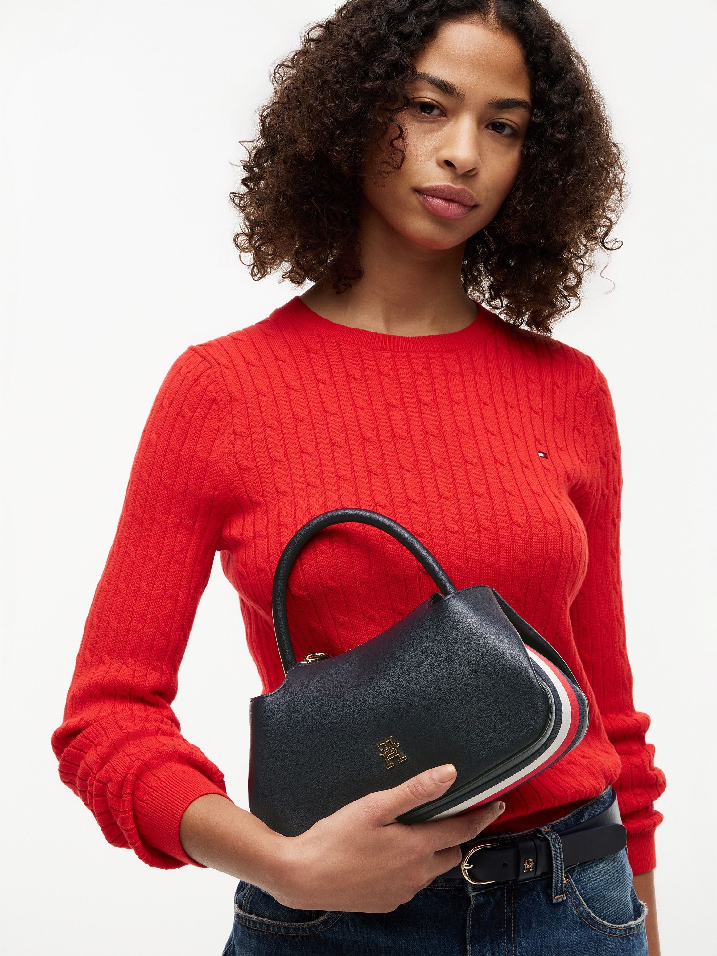 Tommy Hilfiger Sac à bandoulière »TH LOGOTAPE MINI SATCHEL« Damen Handtasche, Umhängetasche mit goldfarbenen Details