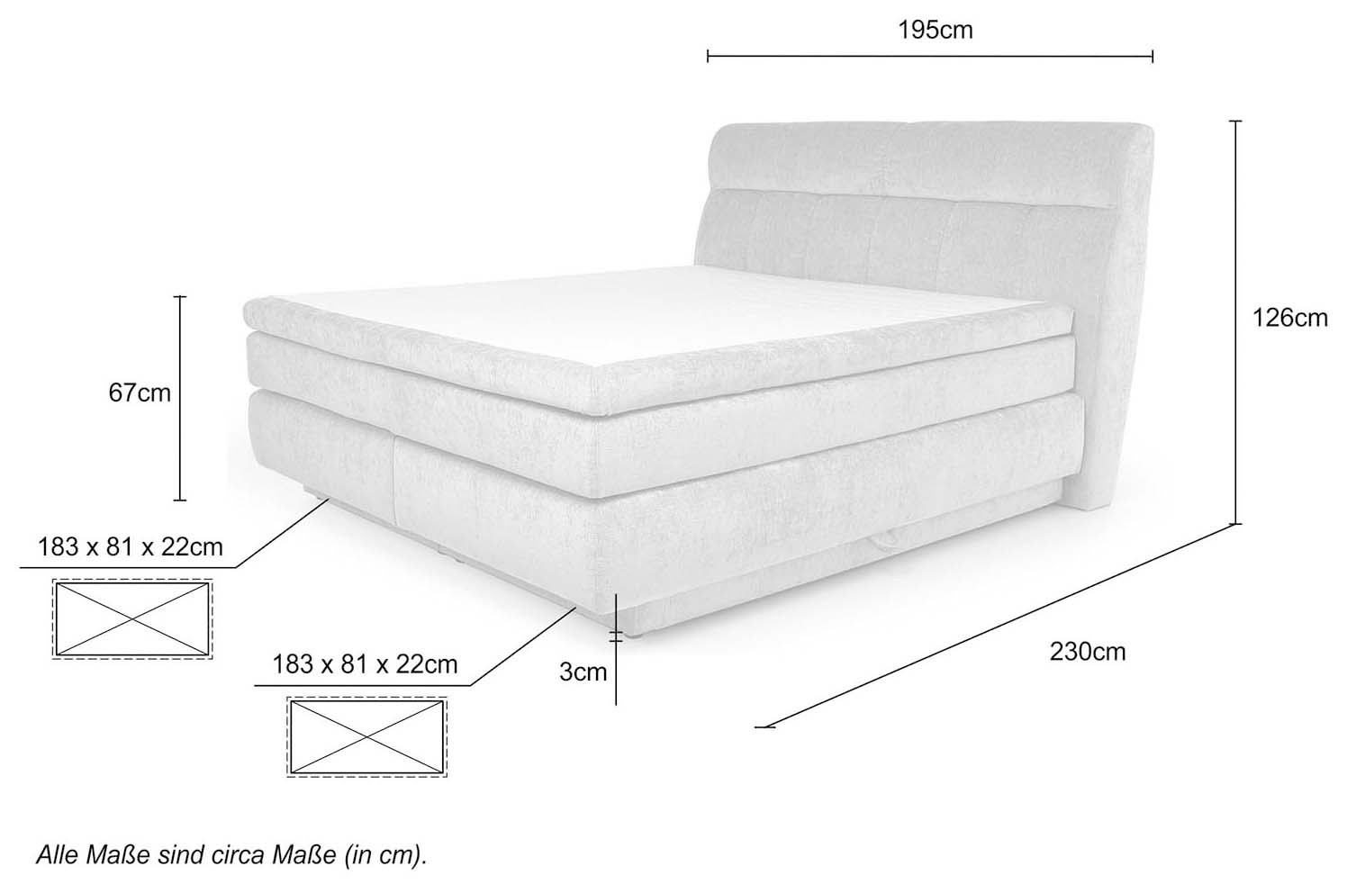 Jockenhöfer Gruppe Lit boxspring »Queen, inklusive Strauraum/Bettkasten« matelas TTFK 7 zones, surmatelas KS, différents degrés de fermeté au choix