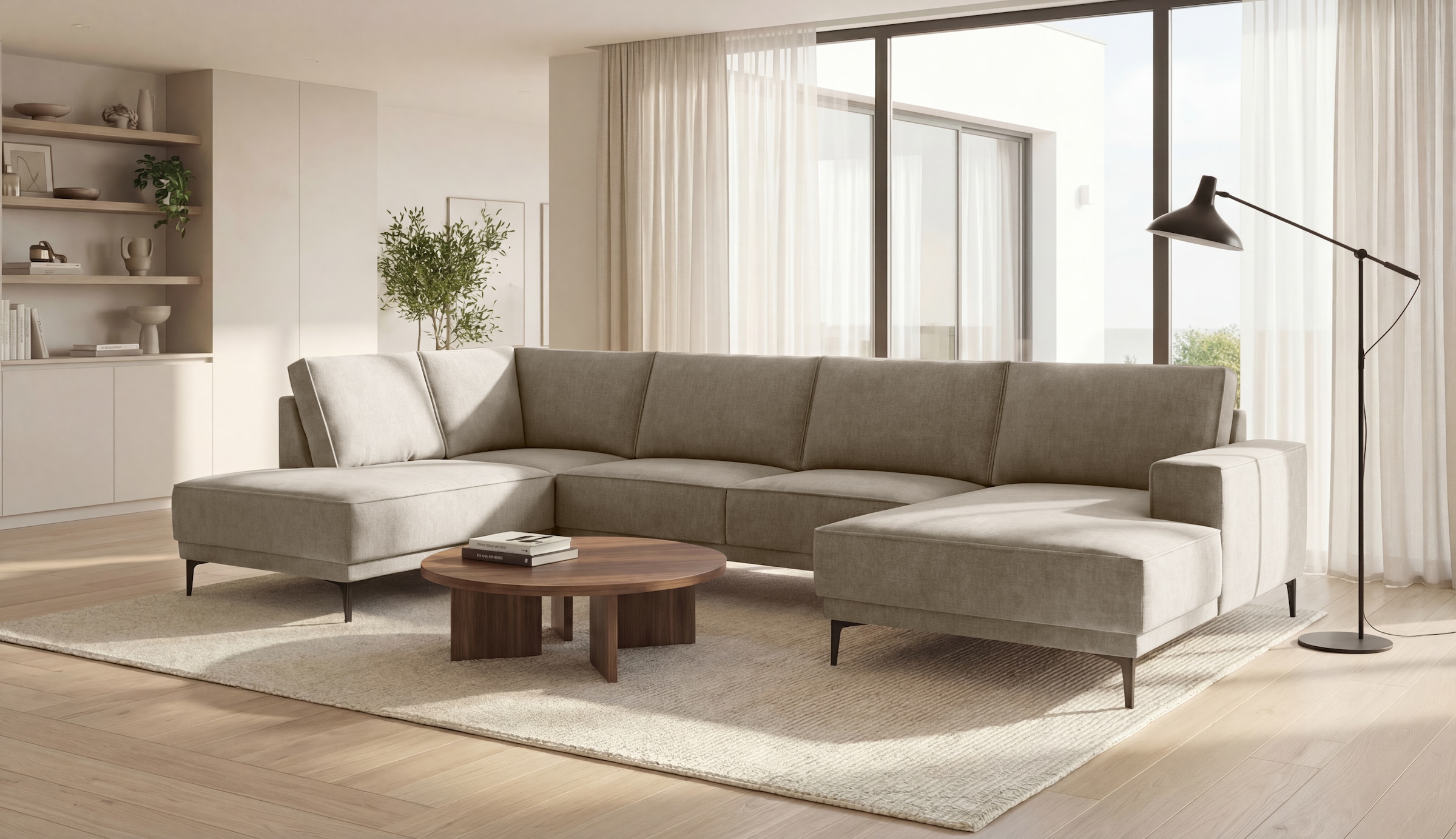 GOODproduct Paysage de salon »OLAND Bouclé U-Form, XXL, B: 345 cm, Skandi-Design« Forme en U, 345 cm, suspension à ressorts ondulés, design scandinave, pieds en métal