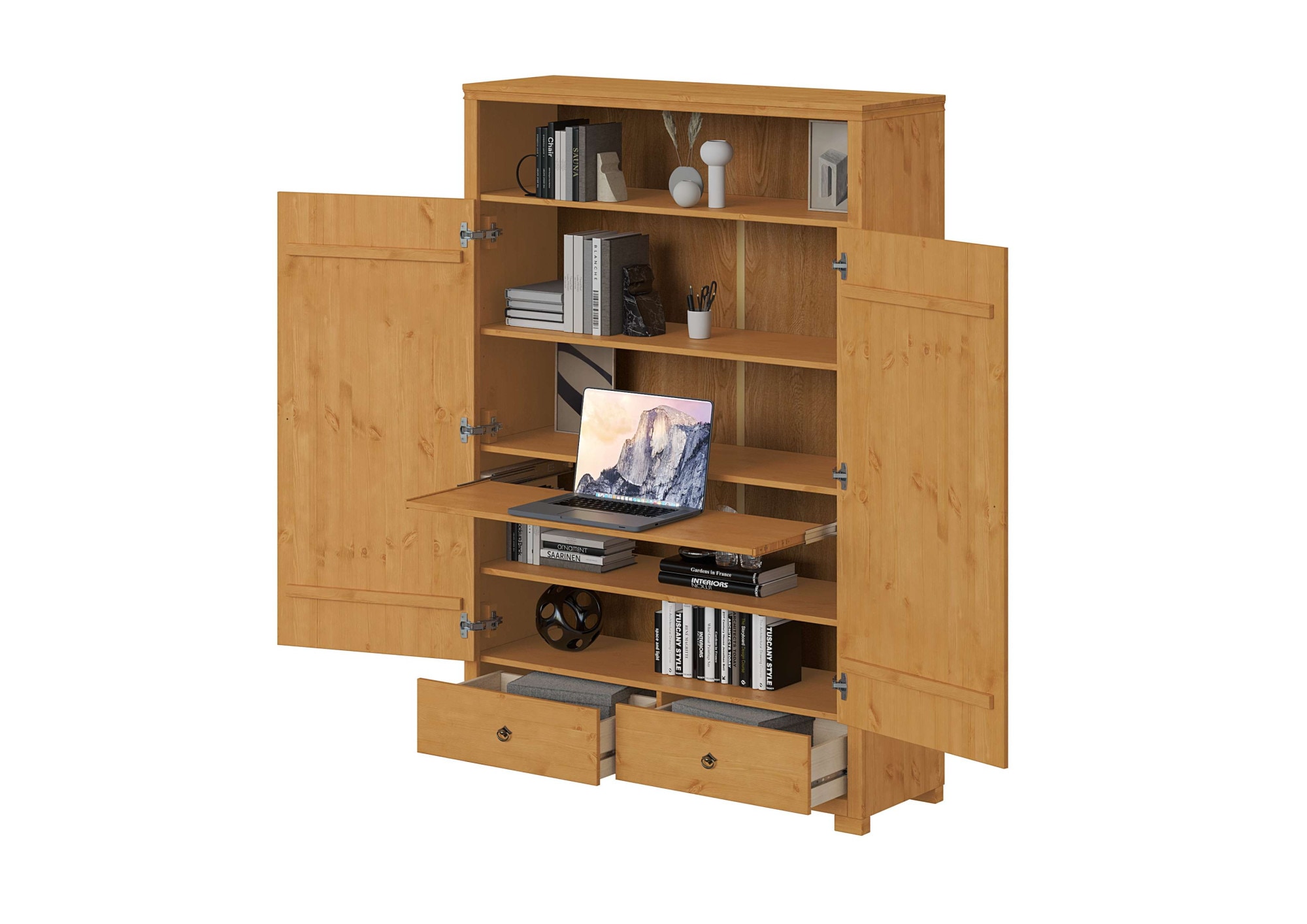 GOODproduct Wäscheschrank »Gotland! Home Office Schrank, Mehrzweckschrank, Büroschrank« H/B/T ca. 180/125/40cm,  mit Ausziehregal, Schublade, stabil + langlebig, Massivholz made in EU