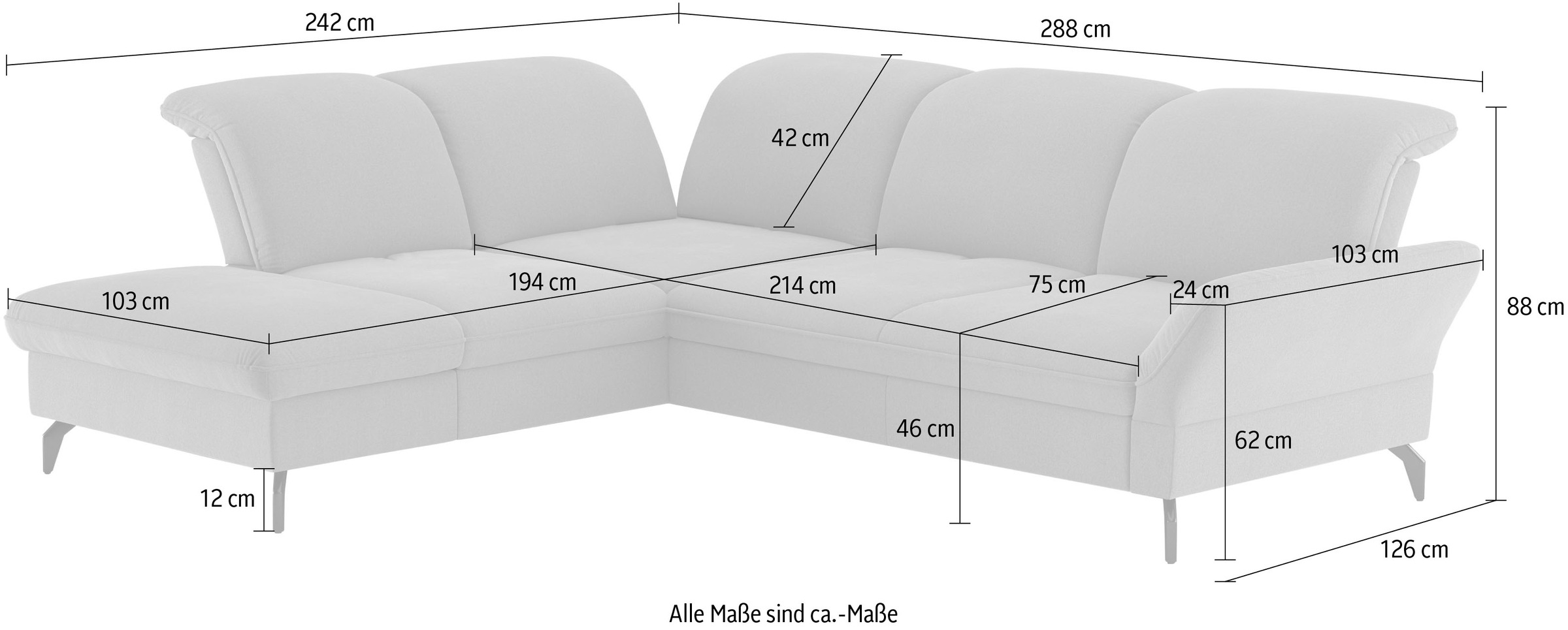 sit&more Ecksofa »Leandro L-Form« Wahlweise mit Bett- , Kopfteil - und Armlehnfunktion, sowie Stauraum